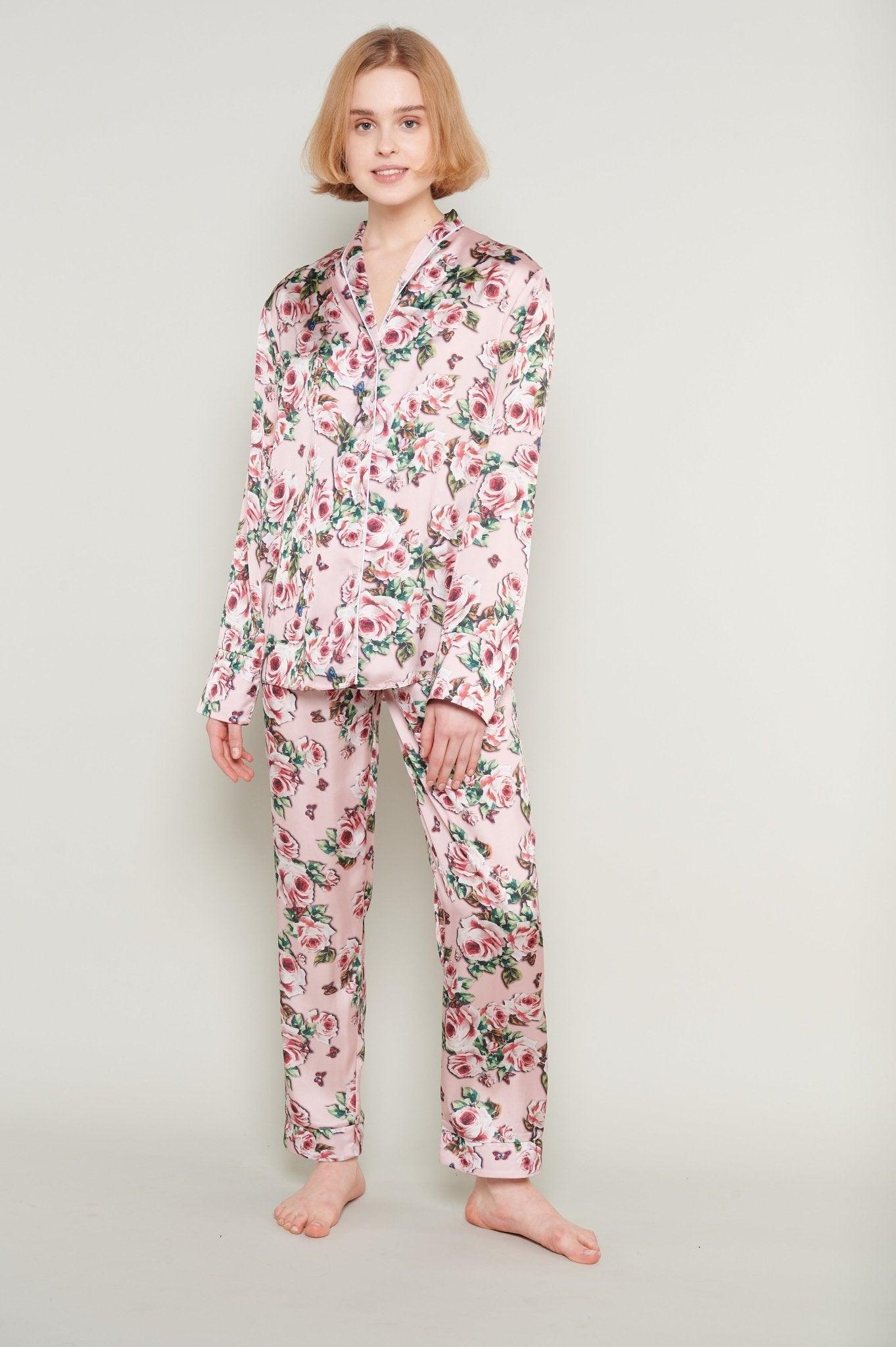 Clarice - Elegant Dusty Pink Rose Whisper Satin Pajama Set - NOWIHT - Pajama Set