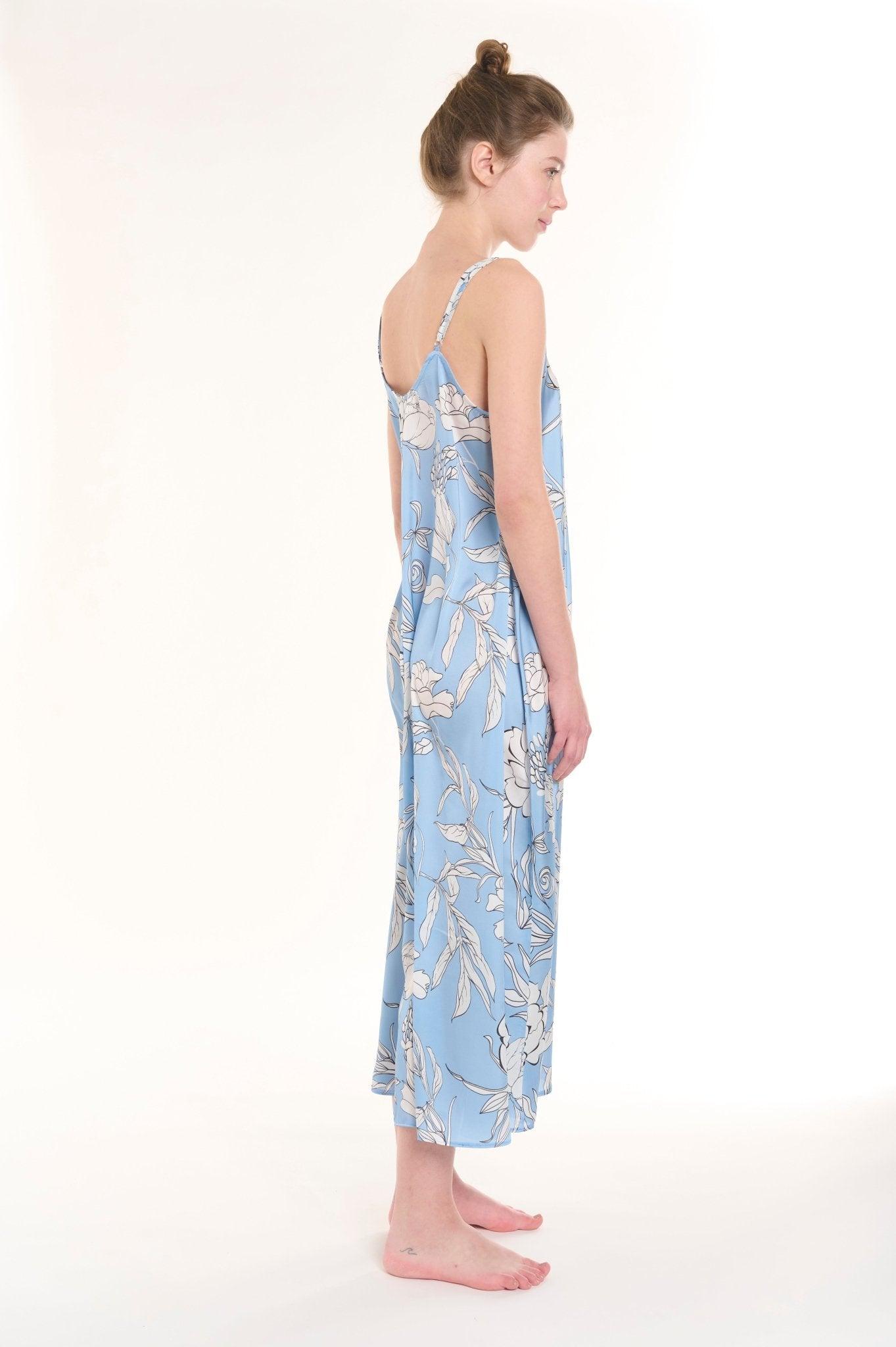 Eloise - Floral Fantasia Long Satin Nightgown with Delicate Spaghetti Straps - NOWIHT - Nightgowns