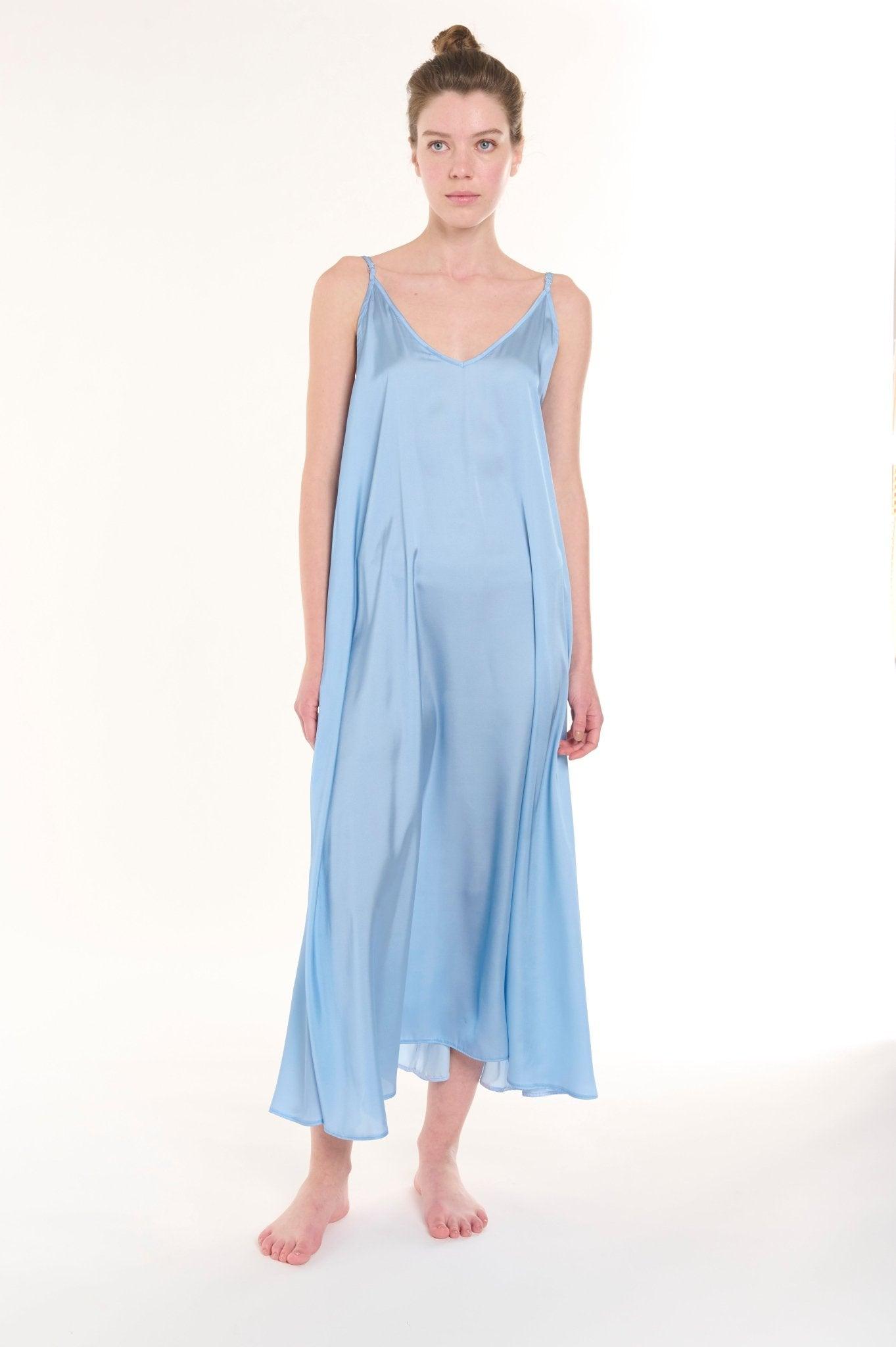 Paloma - Tranquil Baby Blue Satin Nightgown - NOWIHT - Nightgowns
