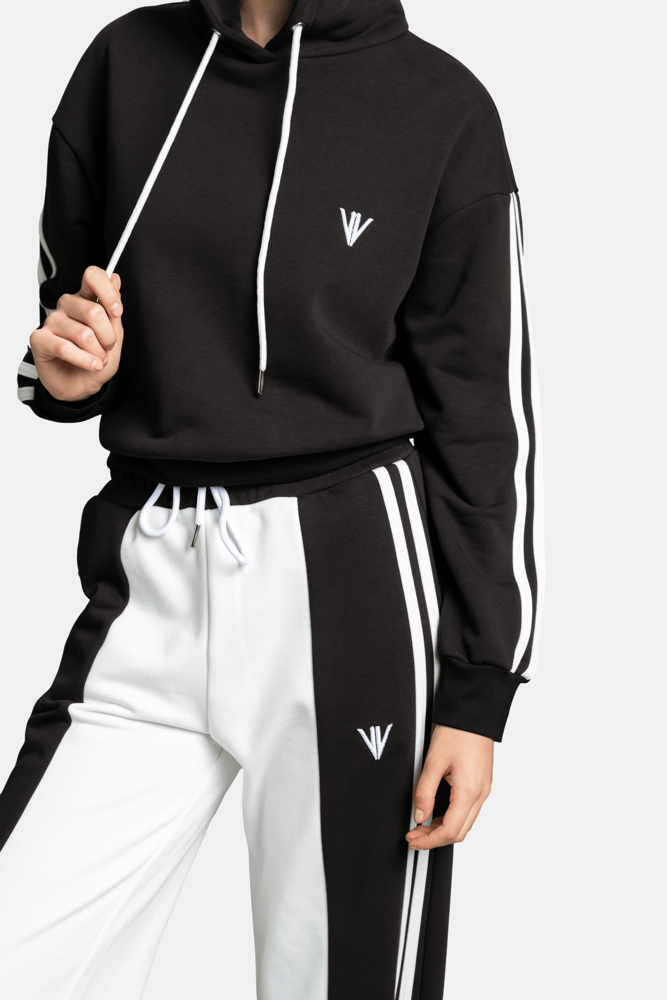 Adira - Color Block Tracksuit Set, angled view highlighting the side details of the tracksuit.