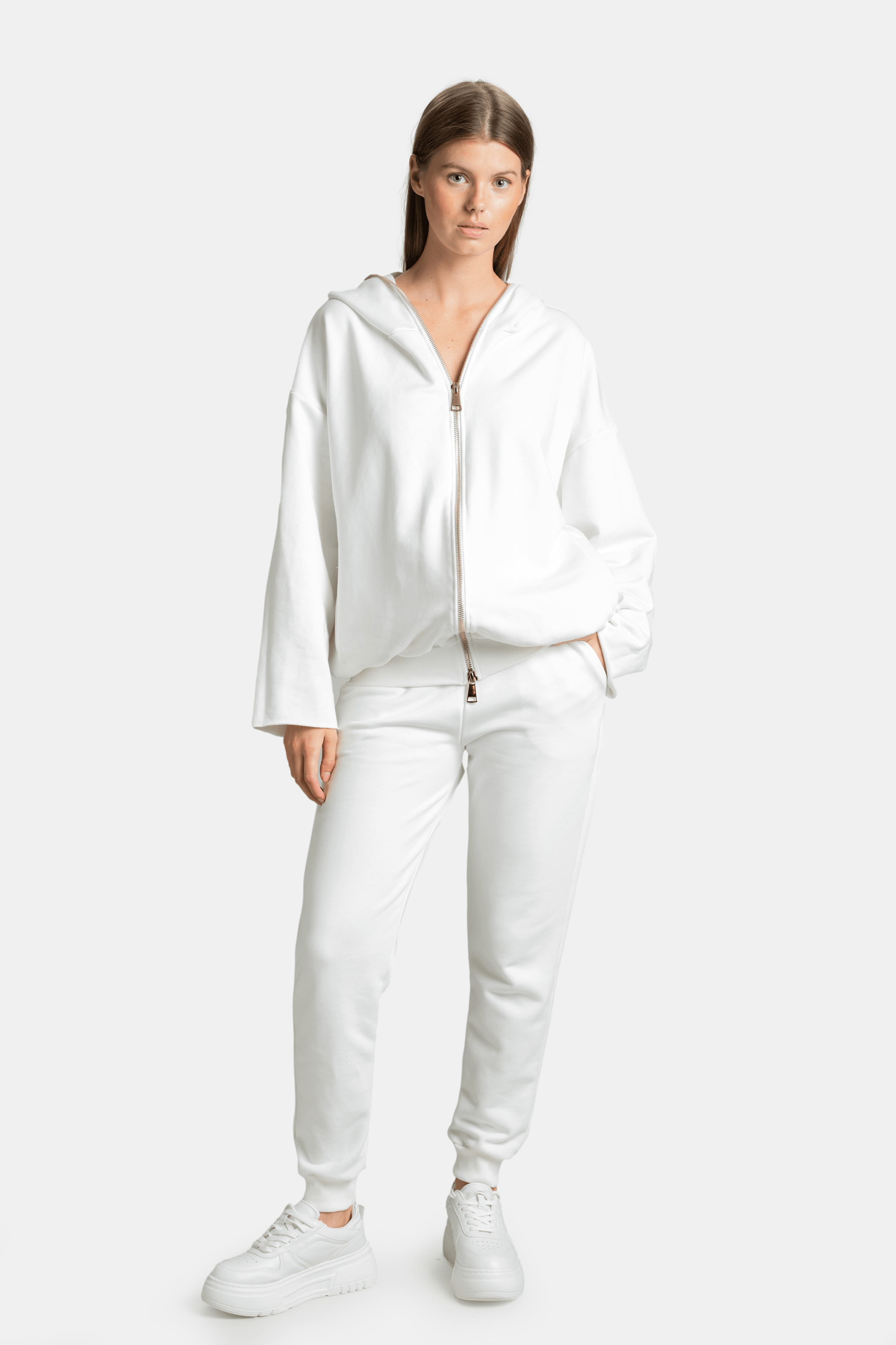 Kyra Full Zip Tracksuit Set - Elegant Ecru Lounge Wear