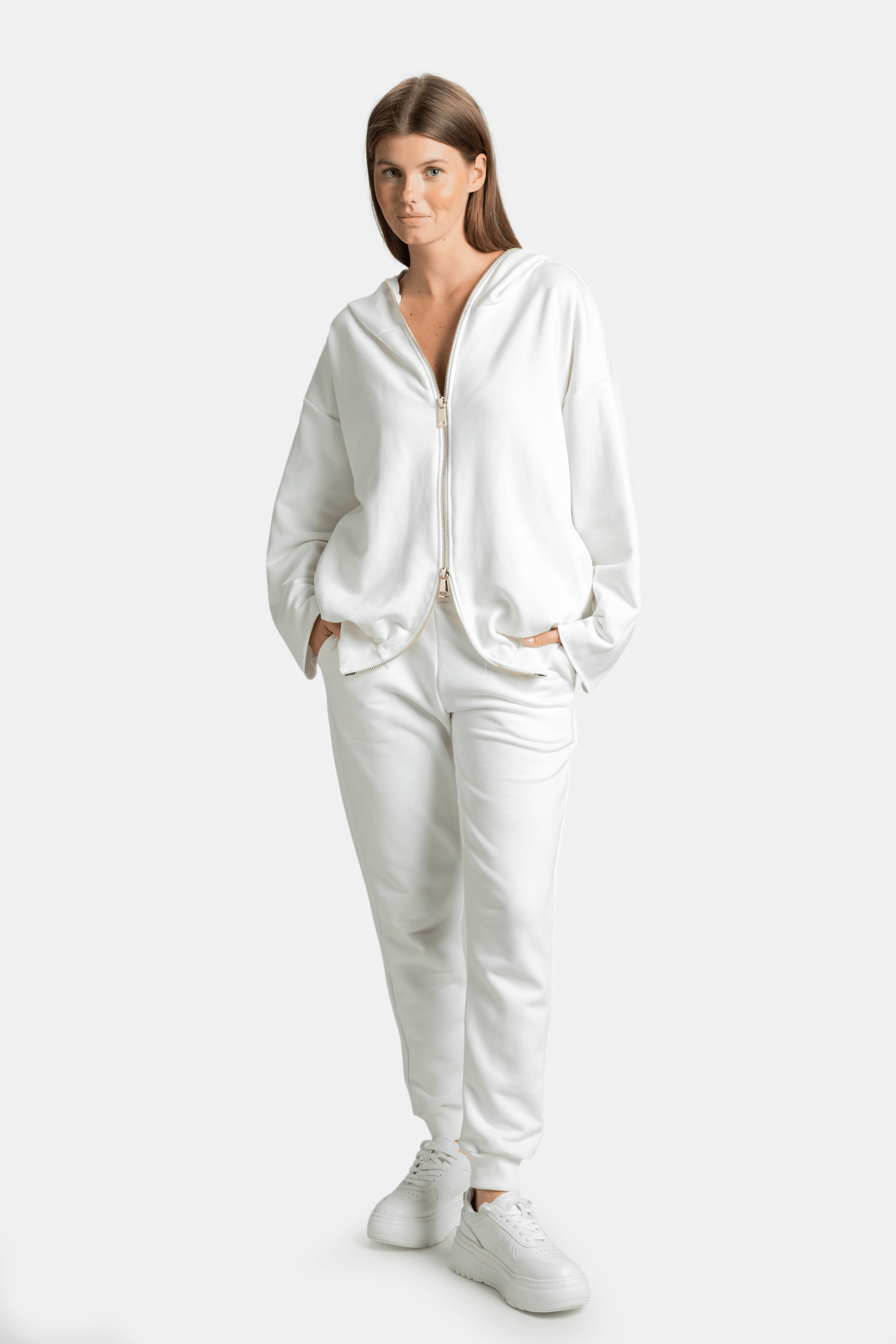 Kyra Full Zip Tracksuit Set - Elegant Ecru Lounge Wear