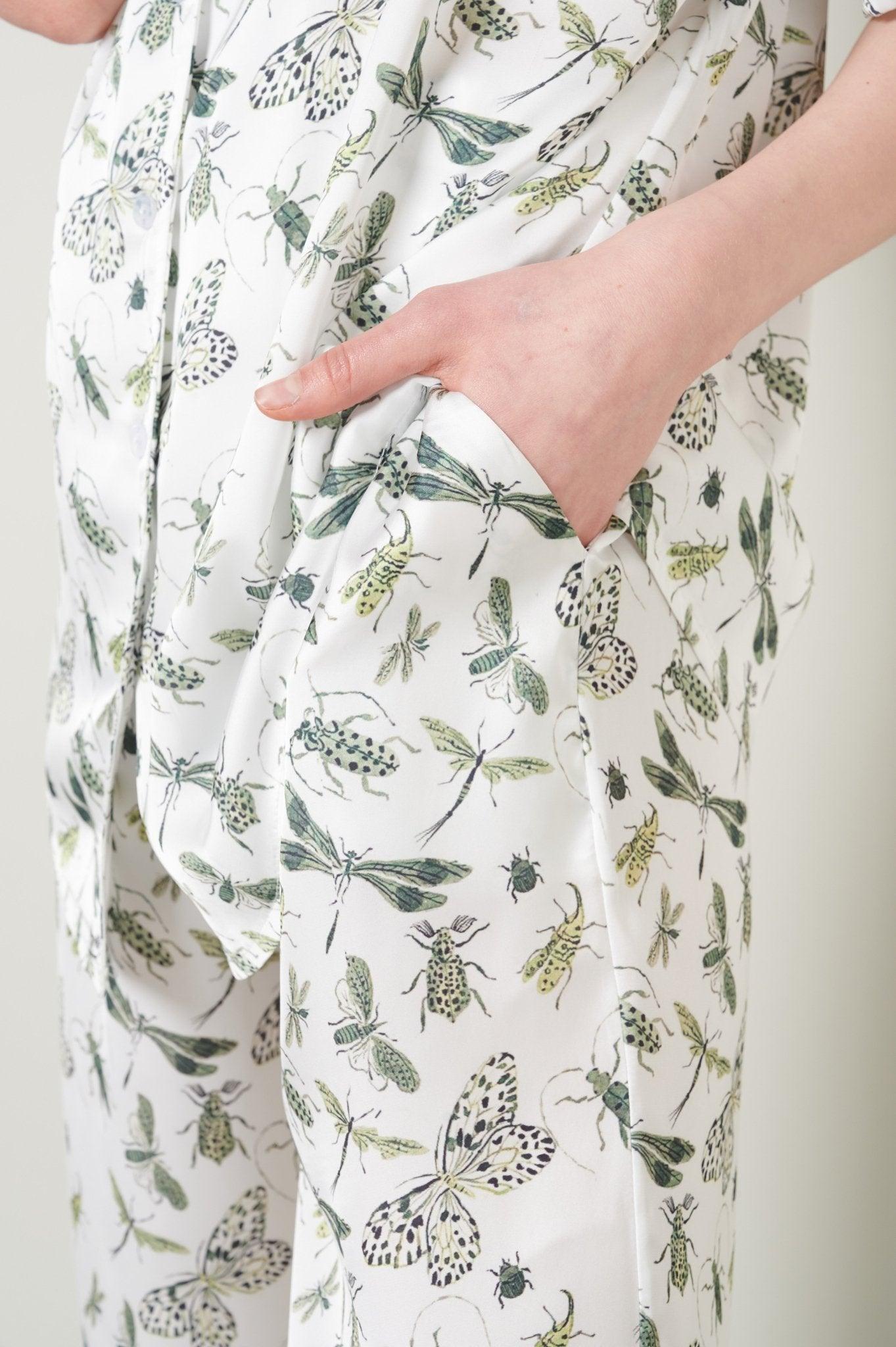 Agora - Botanical Butterfly Satin Pajama Set - NOWIHT - Pajamas