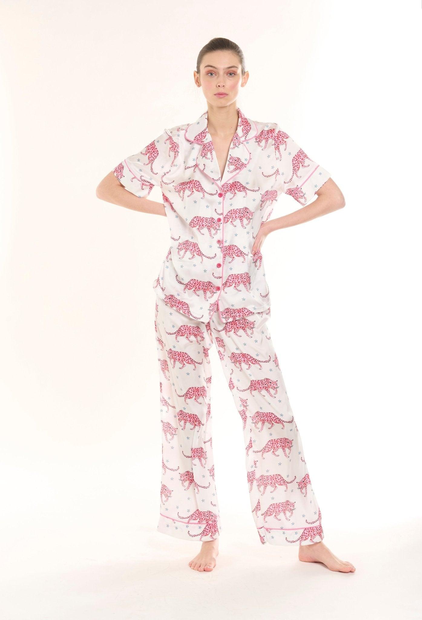 Alana - Exotic Leopard Satin Pajama Set - NOWIHT - Pajamas