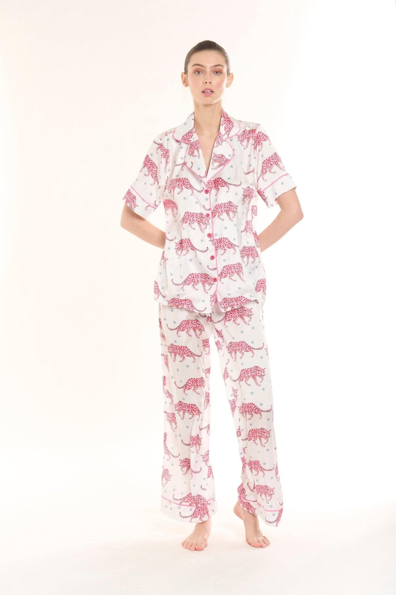 Alana - Exotic Leopard Satin Pajama Set - NOWIHT - Pajamas