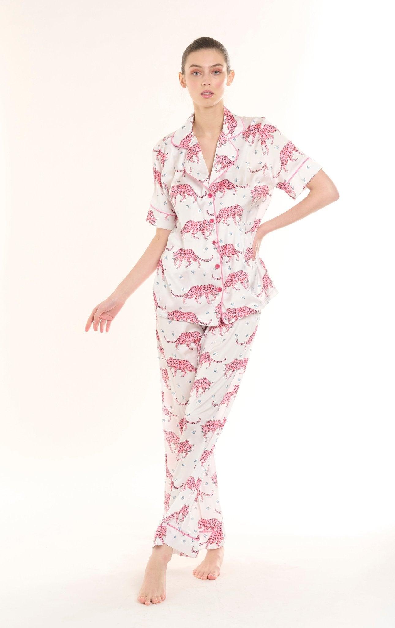 Alana - Exotic Leopard Satin Pajama Set - NOWIHT - Pajamas