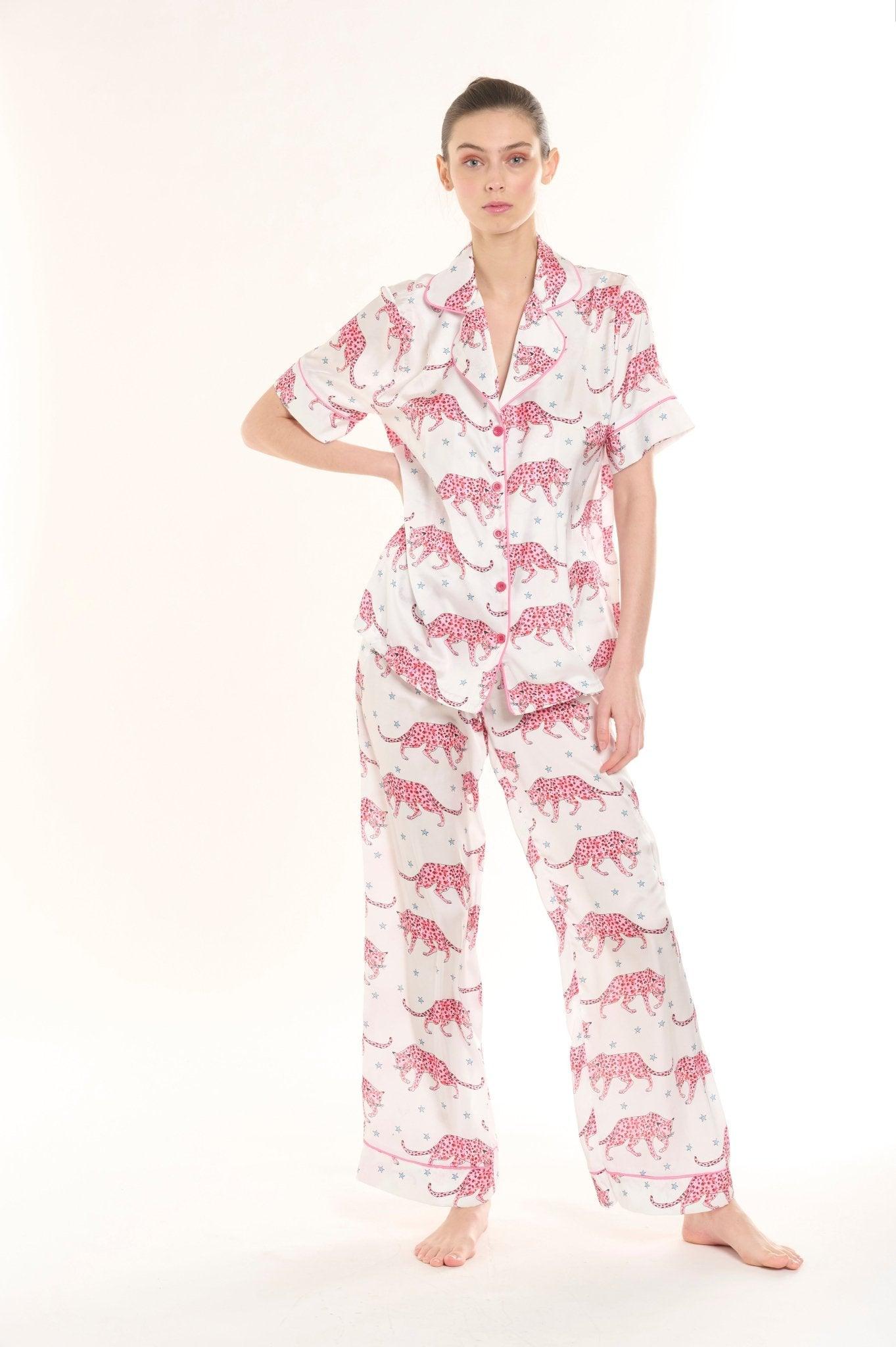 Alana - Exotic Leopard Satin Pajama Set - NOWIHT - Pajamas