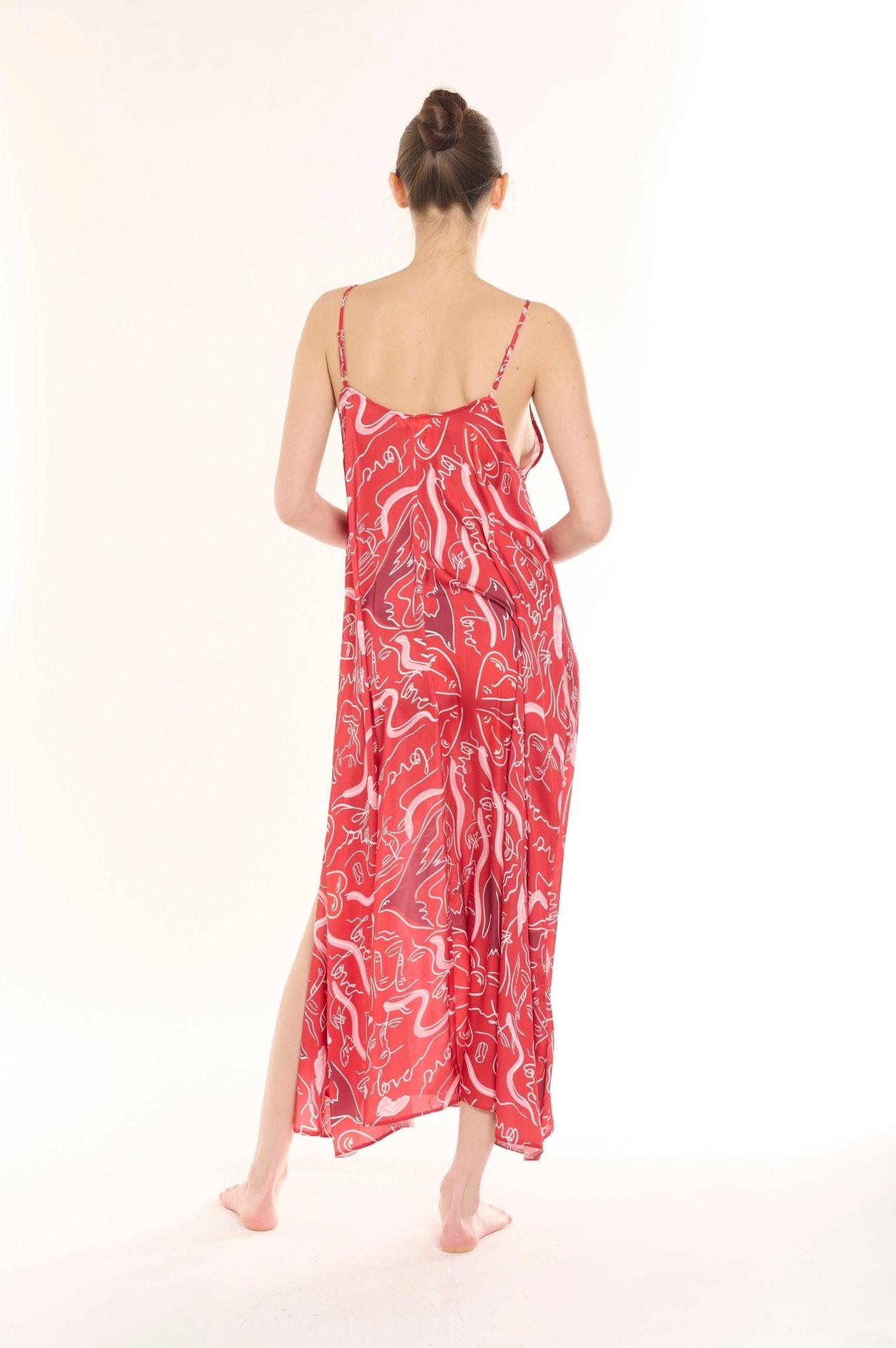 Allegra - Passionate Red Satin Nightgown - NOWIHT - Nightgowns