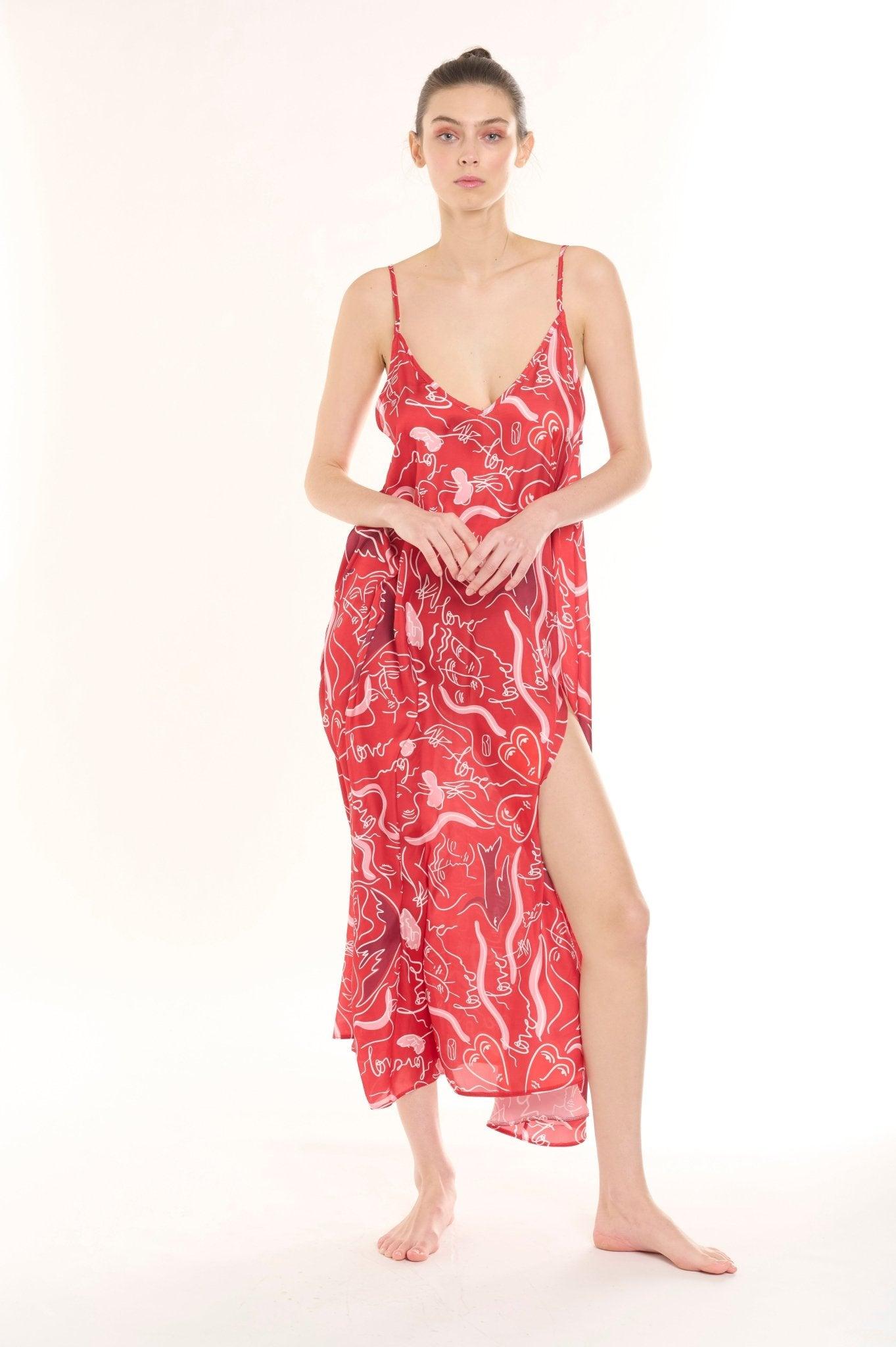 Allegra - Passionate Red Satin Nightgown - NOWIHT - Nightgowns