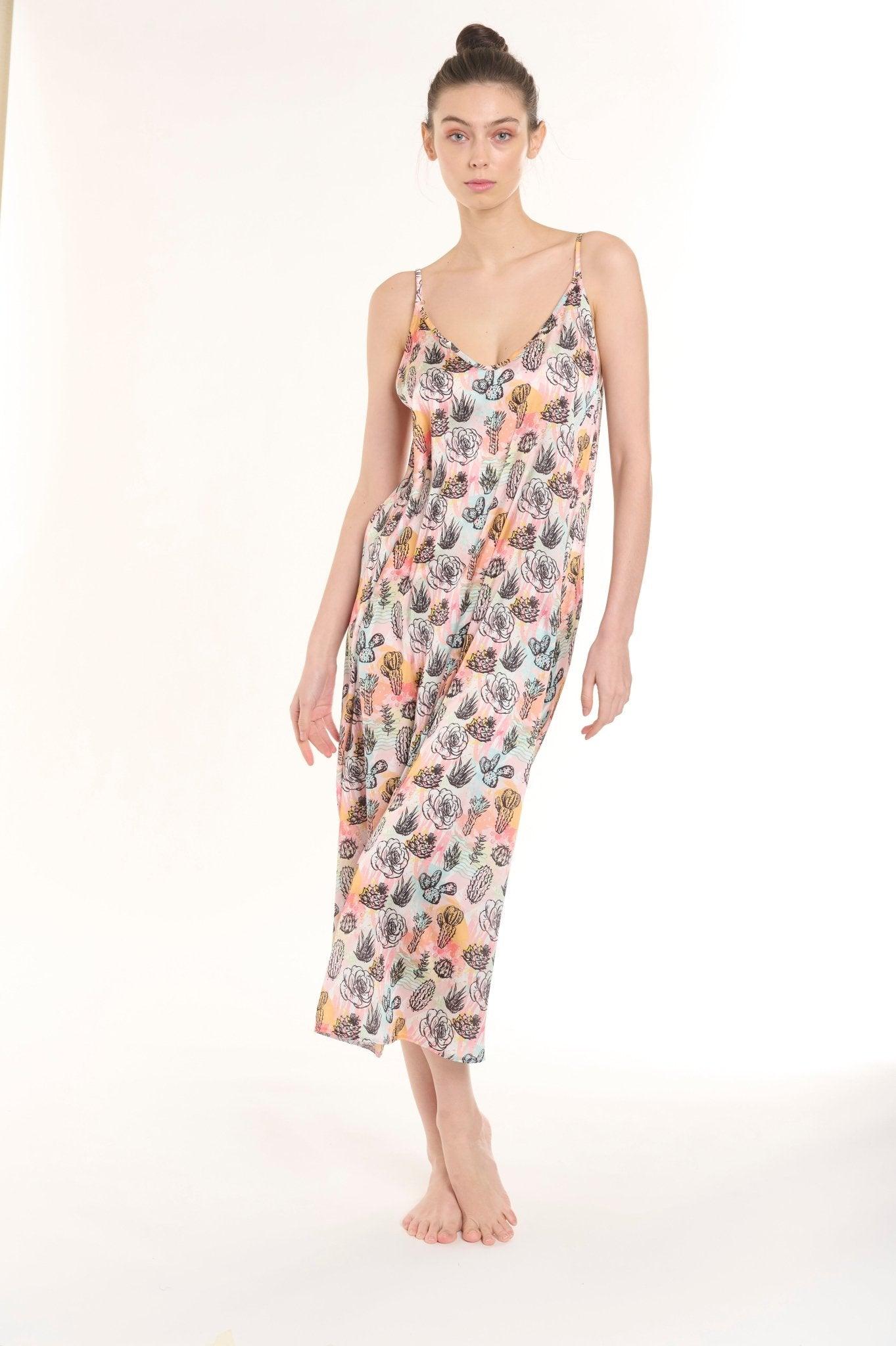 Almina - Playful Multicolor Satin Nightgown - NOWIHT - Nightgowns