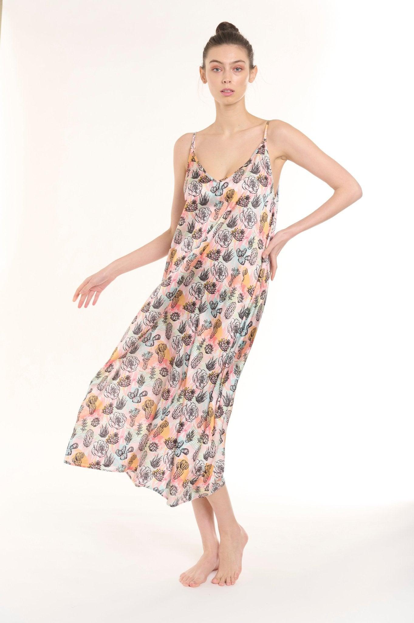 Almina - Playful Multicolor Satin Nightgown - NOWIHT - Nightgowns