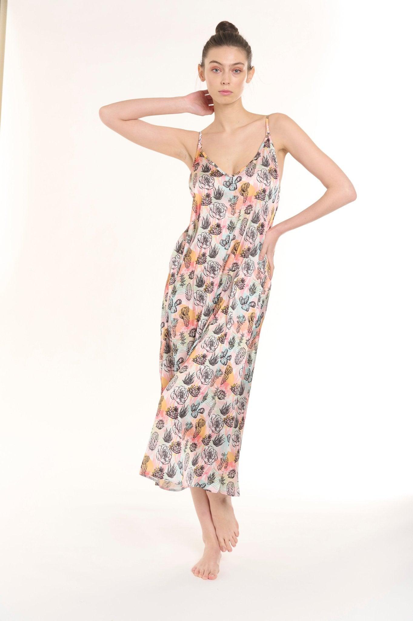 Almina - Playful Multicolor Satin Nightgown - NOWIHT - Nightgowns