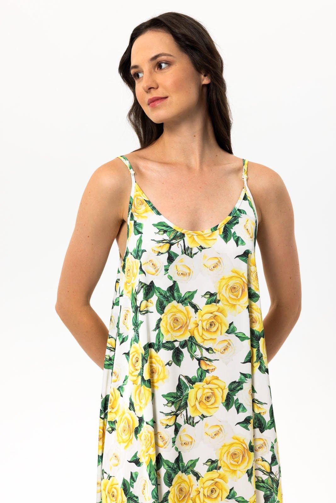 Aurelle - Yellow Floral Satin Nightgown - NOWIHT - Nightgowns