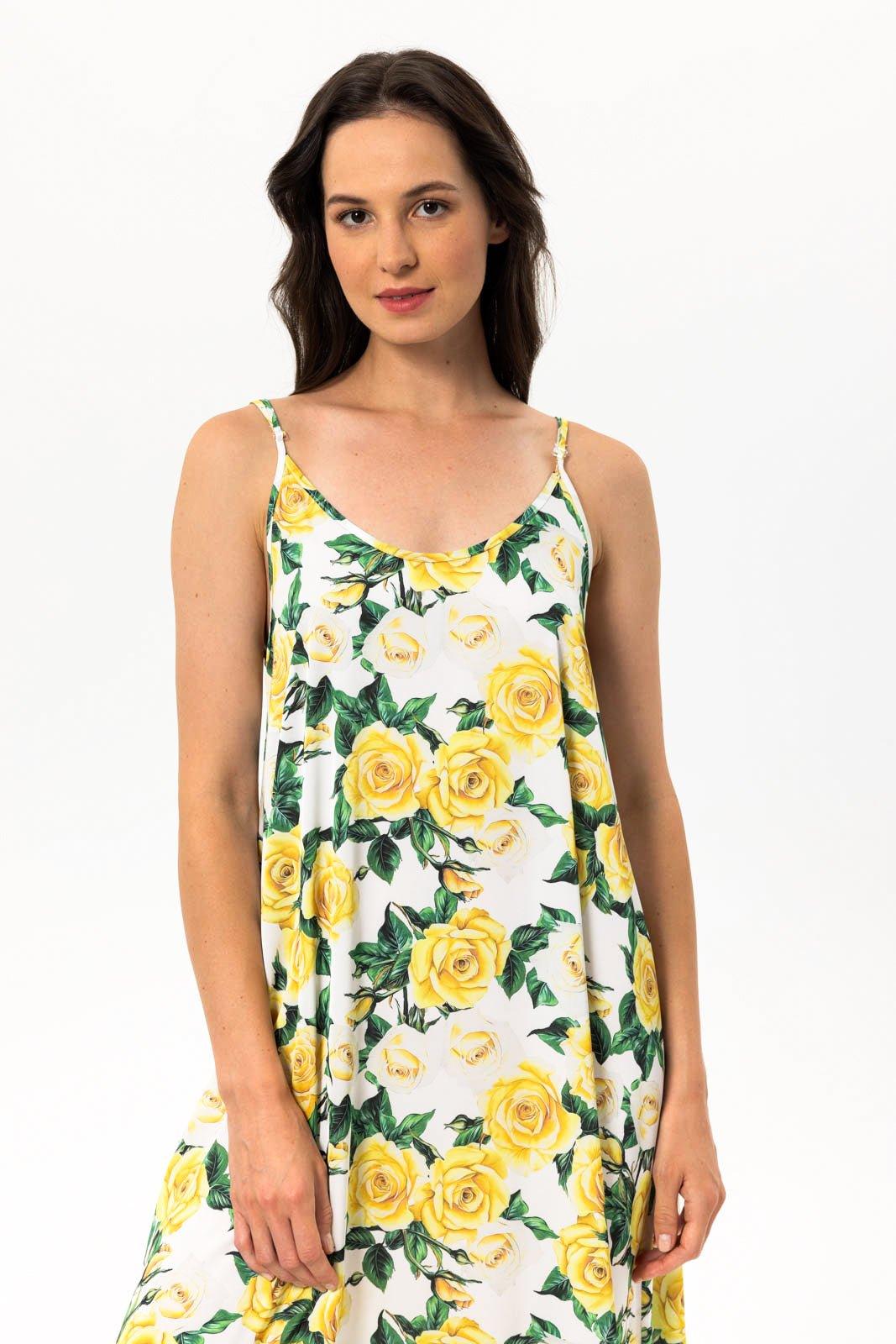 Aurelle - Yellow Floral Satin Nightgown - NOWIHT - Nightgowns