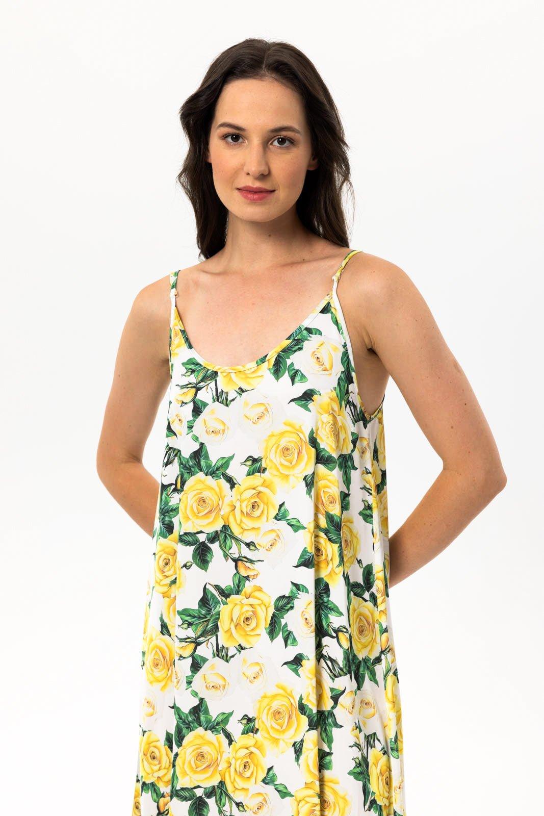 Aurelle - Yellow Floral Satin Nightgown - NOWIHT - Nightgowns