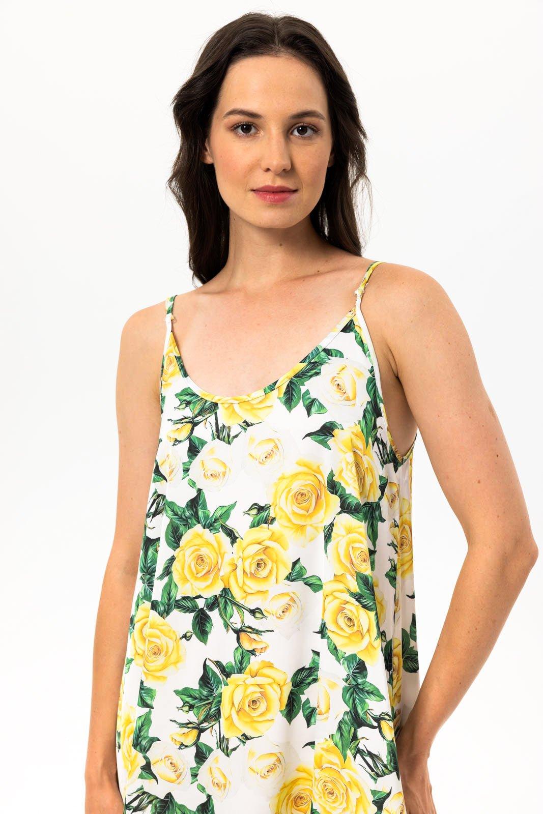 Aurelle - Yellow Floral Satin Nightgown - NOWIHT - Nightgowns