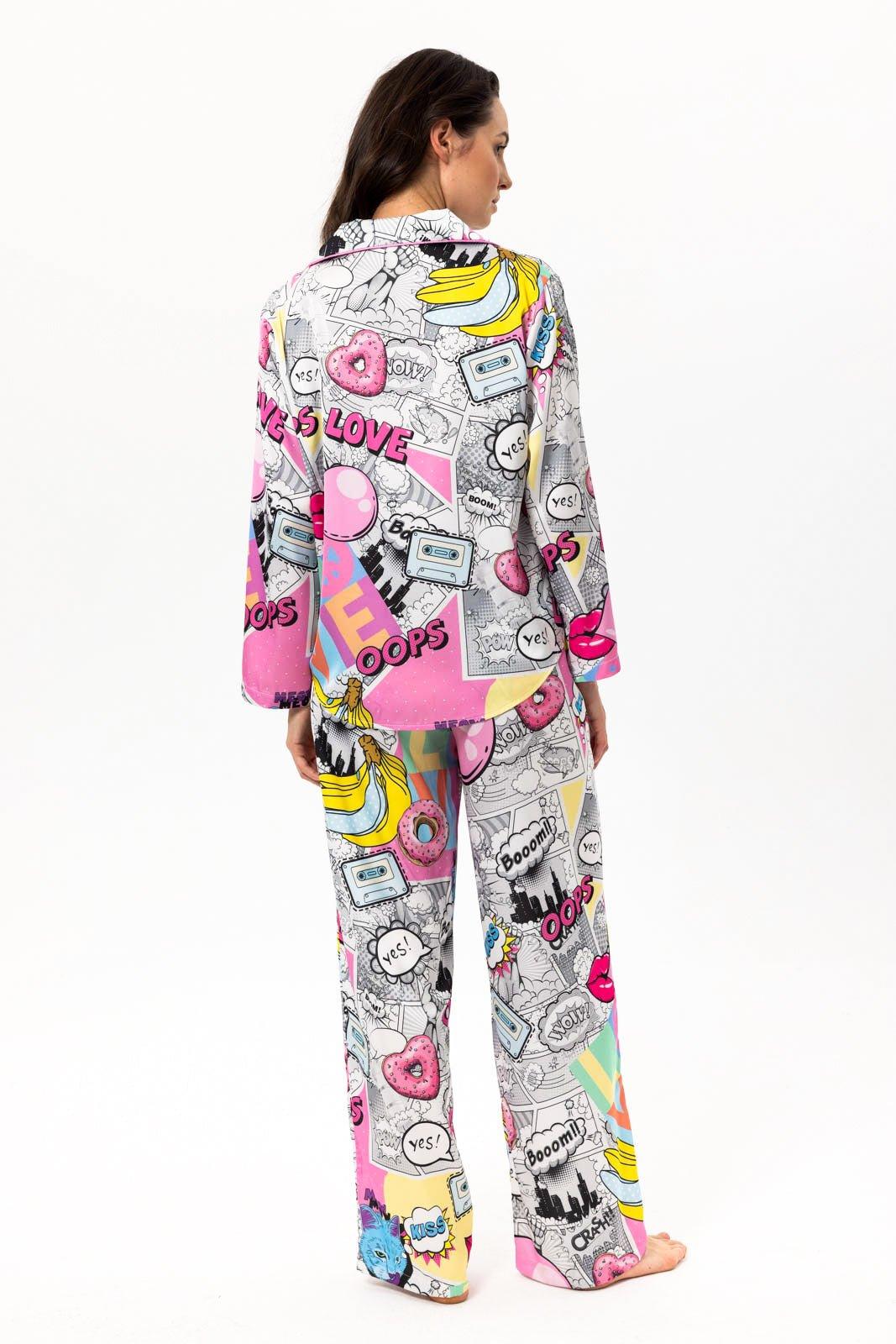 Axellia - Comic Pop Art Satin Pajama Set - NOWIHT - Pajama Set