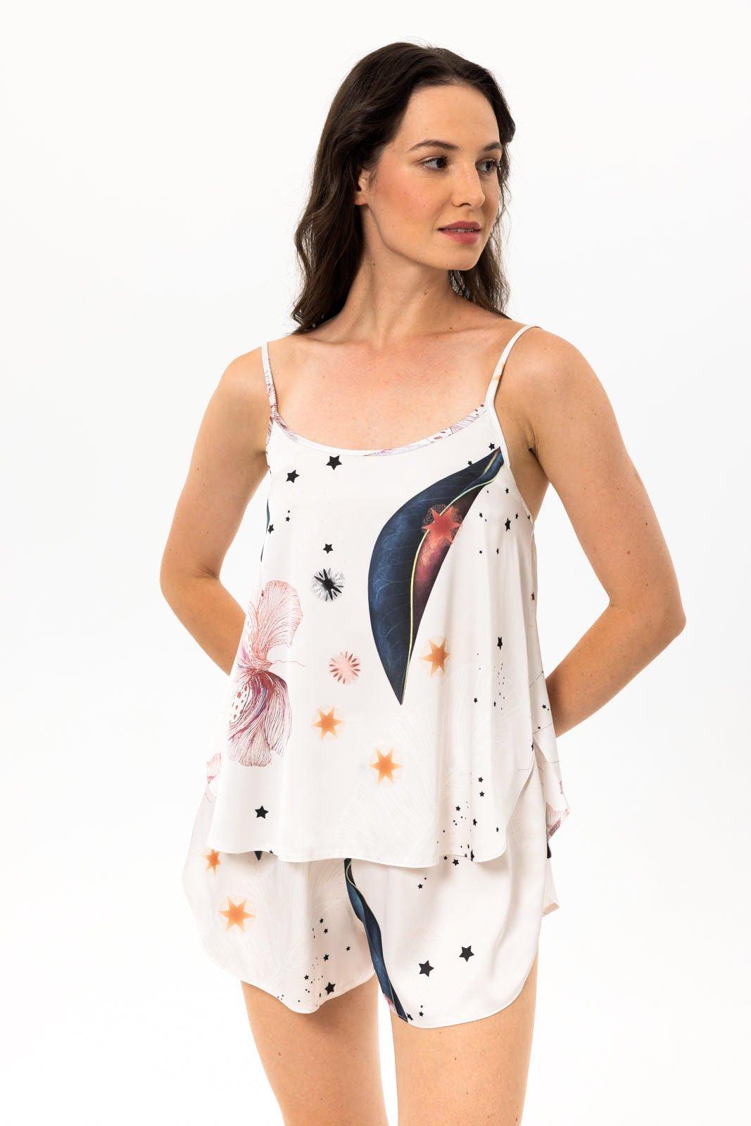 Aybuge - Whimsical Starry Night Satin Pajama Set - NOWIHT - Pajamas