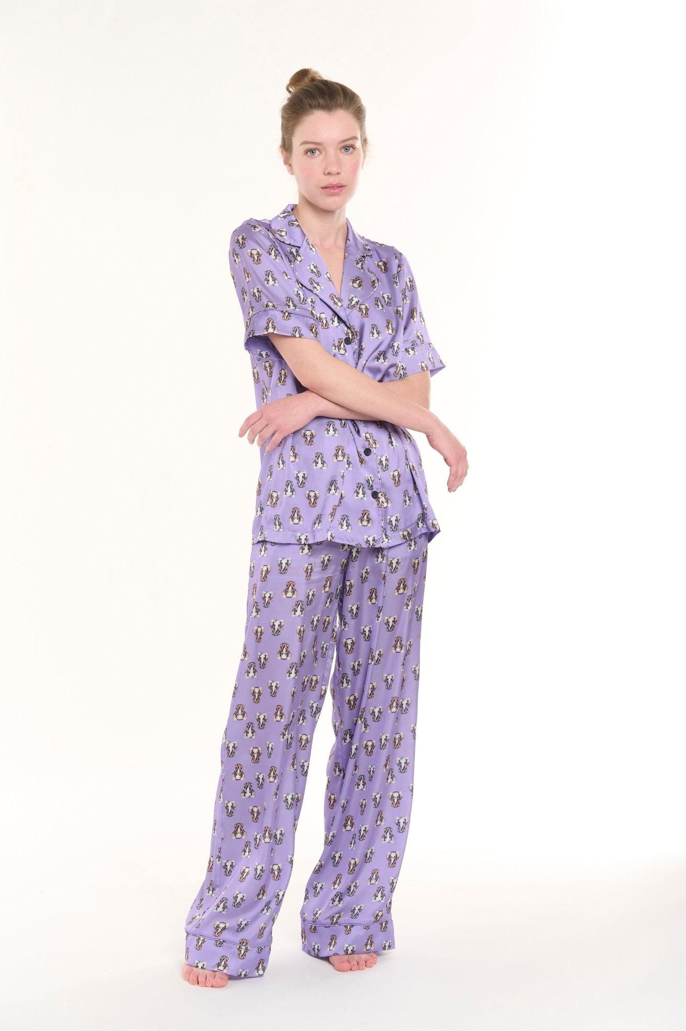 Bella - Puppy Love Lilac Satin Pajama Set - NOWIHT - Pajamas