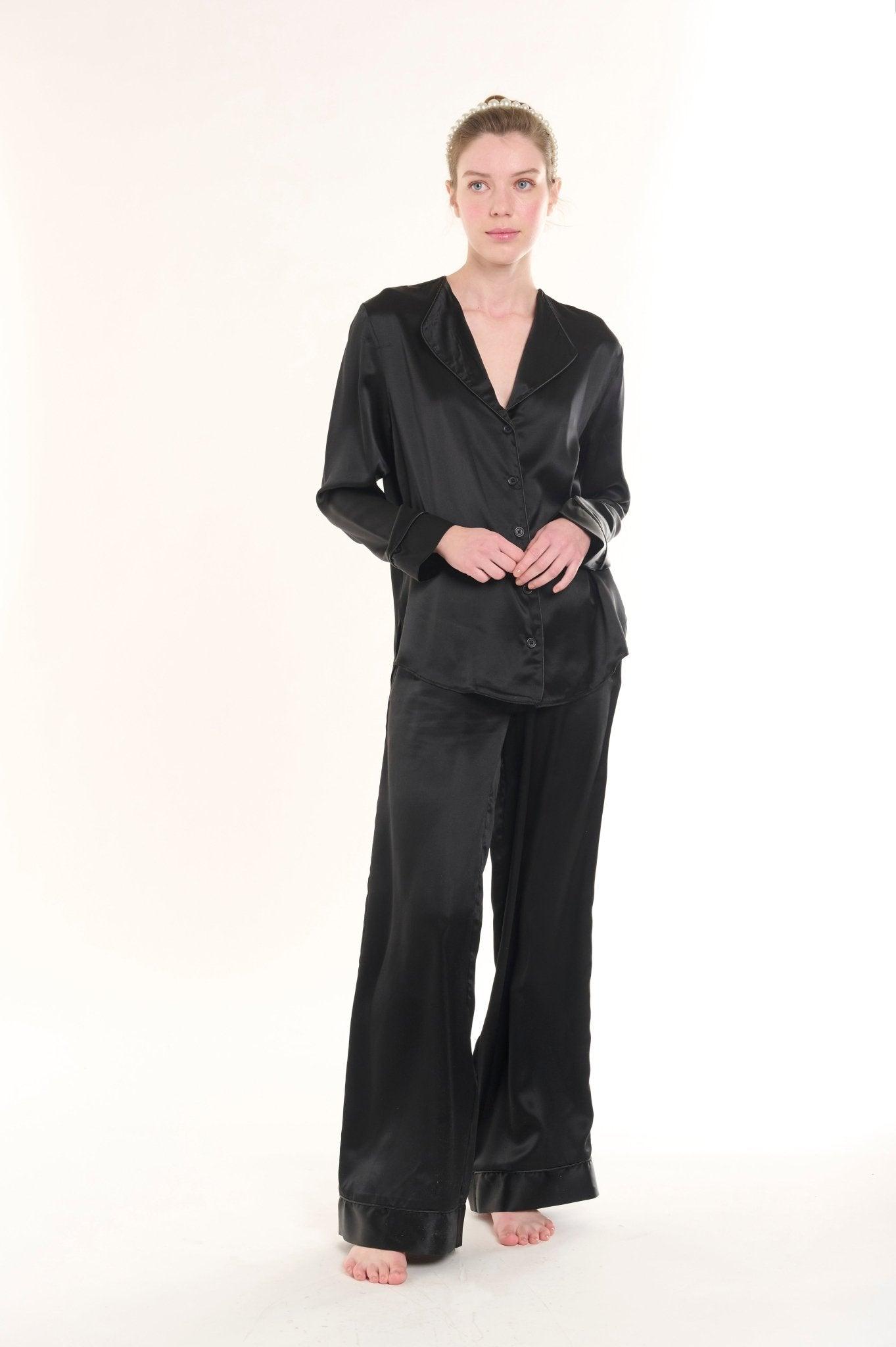 Calista - Classic Black Silk Pajama Set - NOWIHT - Pajama Set