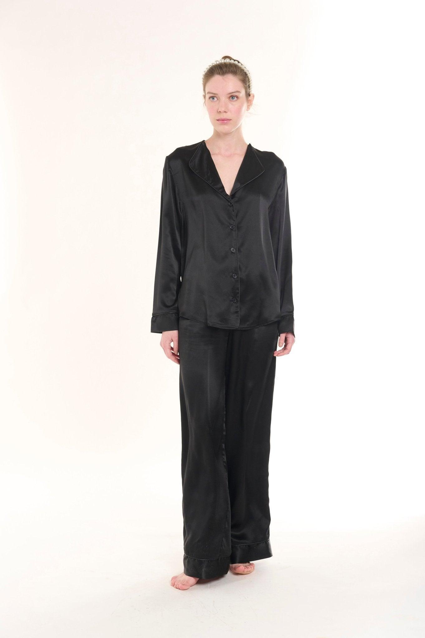 Calista - Classic Black Silk Pajama Set - NOWIHT - Pajama Set