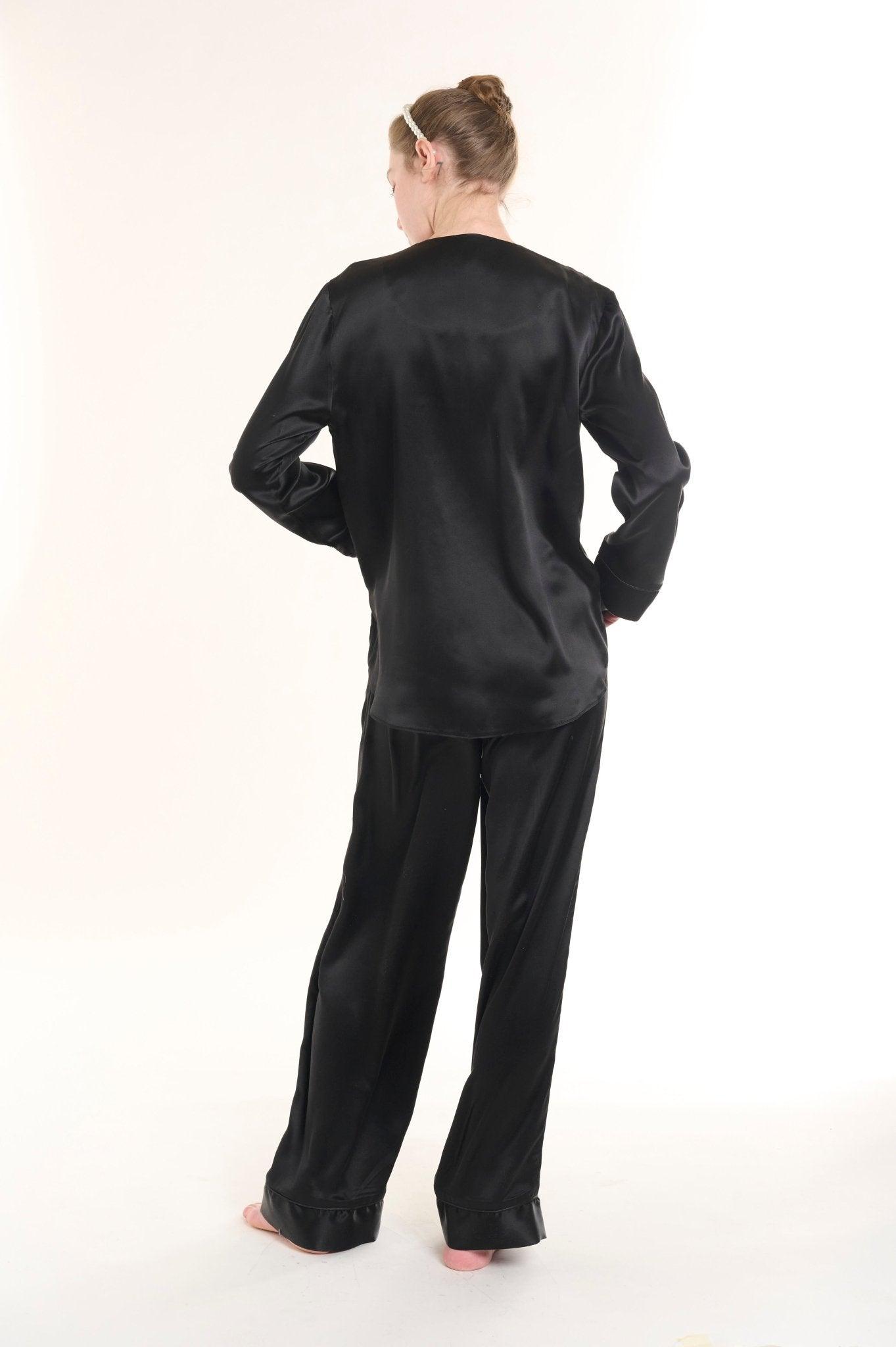 Calista - Classic Black Silk Pajama Set - NOWIHT - Pajama Set