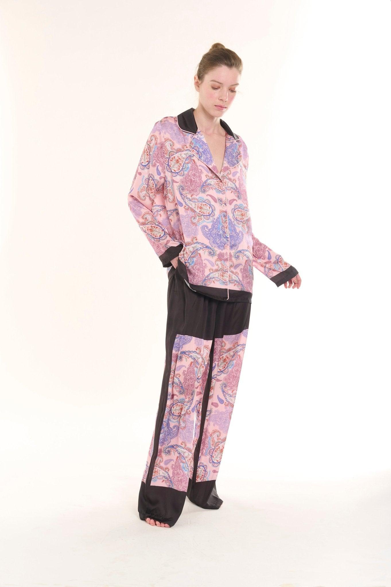 Cassandra - Dreamy Lilac Paisley Satin Pajama Set - NOWIHT - Pajama Set