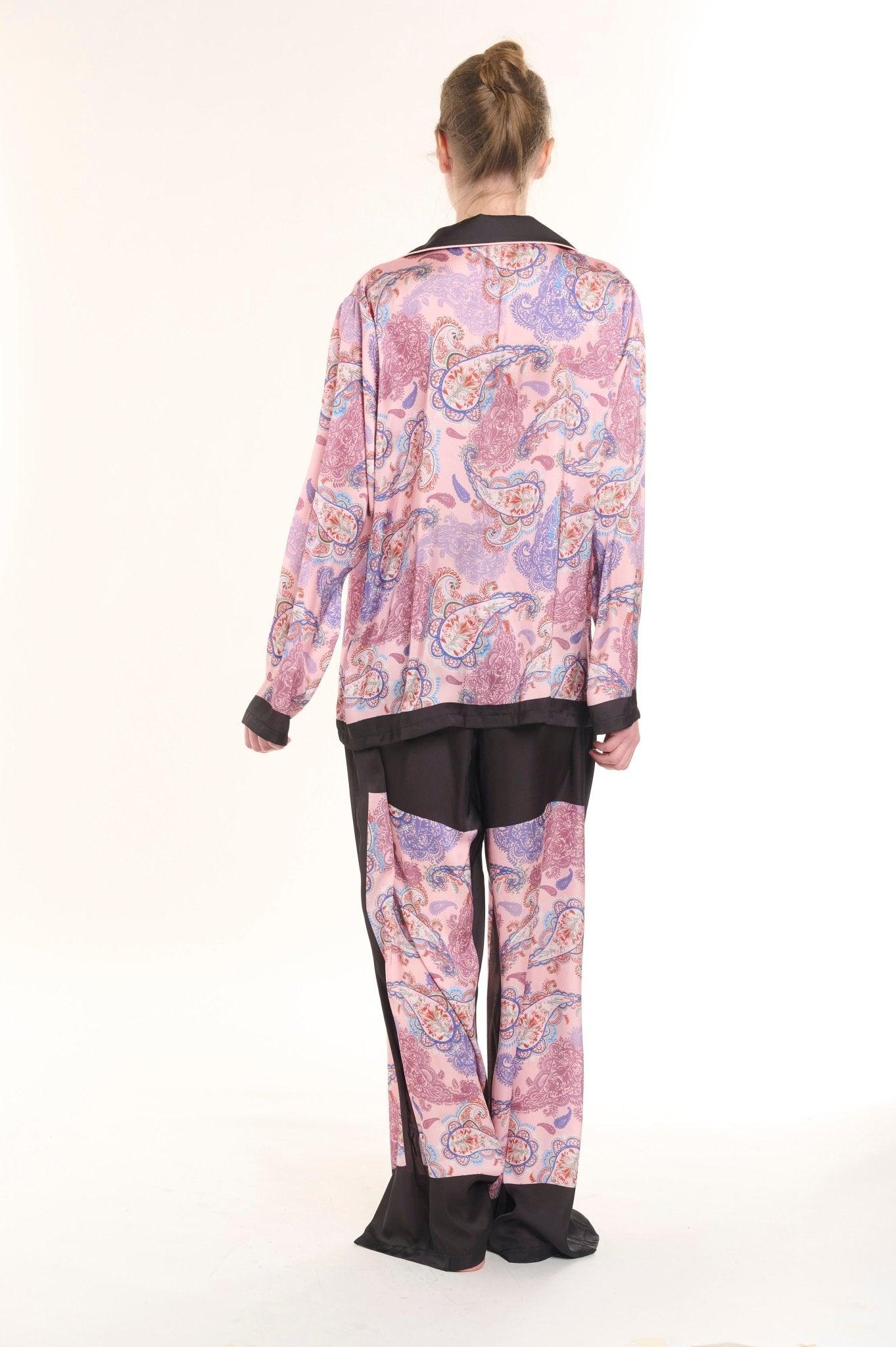 Cassandra - Dreamy Lilac Paisley Satin Pajama Set - NOWIHT - Pajama Set