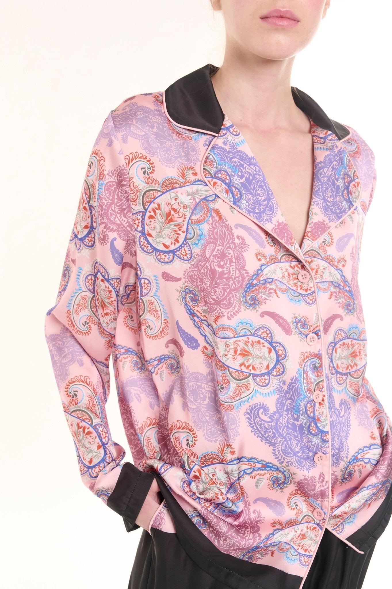 Cassandra - Dreamy Lilac Paisley Satin Pajama Set - NOWIHT - Pajama Set