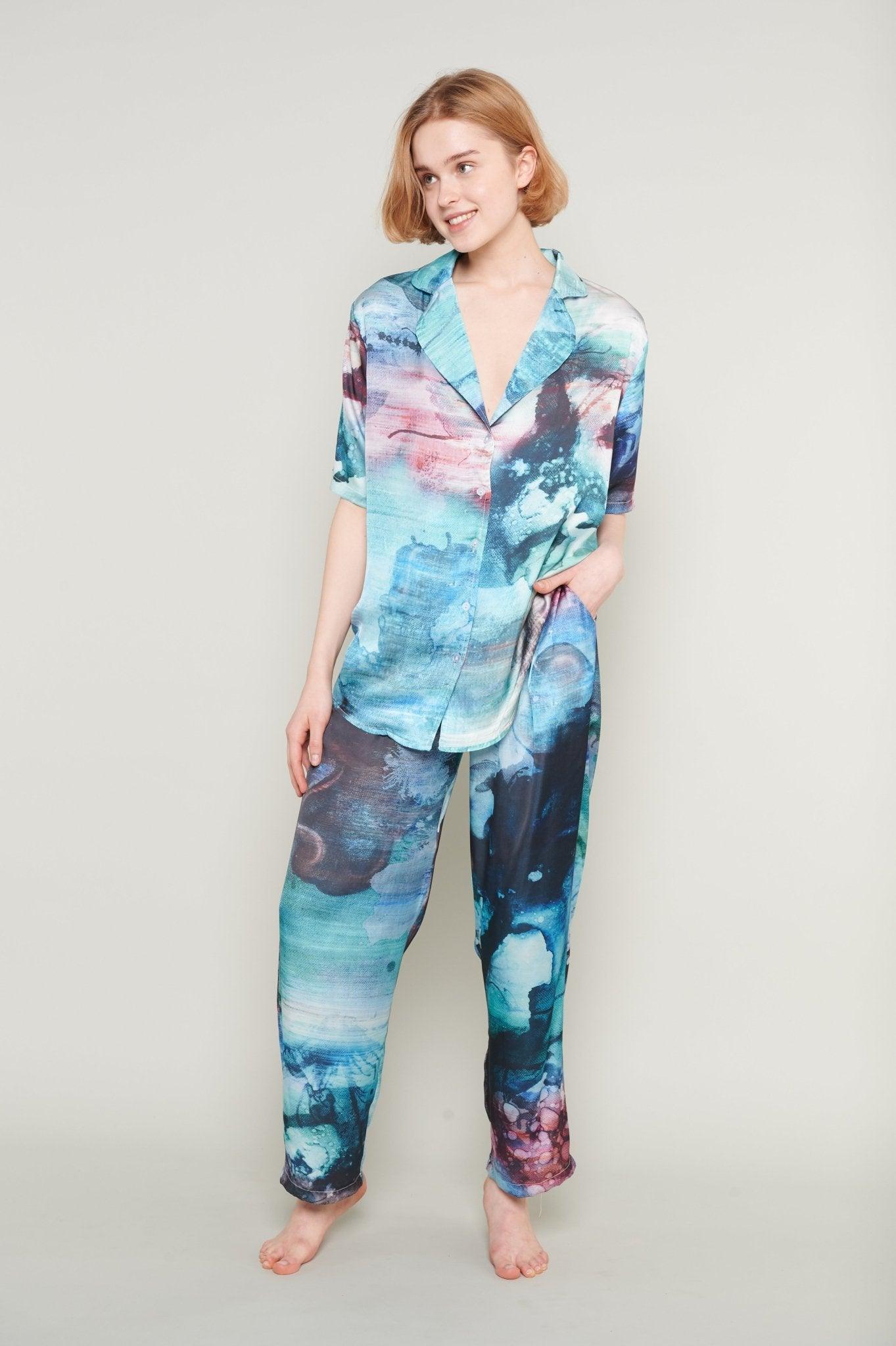 Celine - Ocean Dreams Satin Pajama Set - NOWIHT - Pajamas