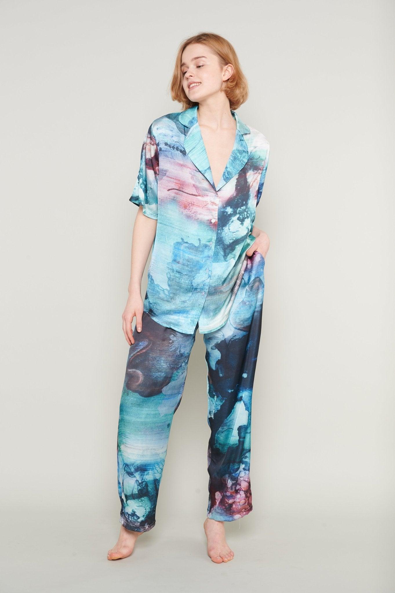 Celine - Ocean Dreams Satin Pajama Set - NOWIHT - Pajamas