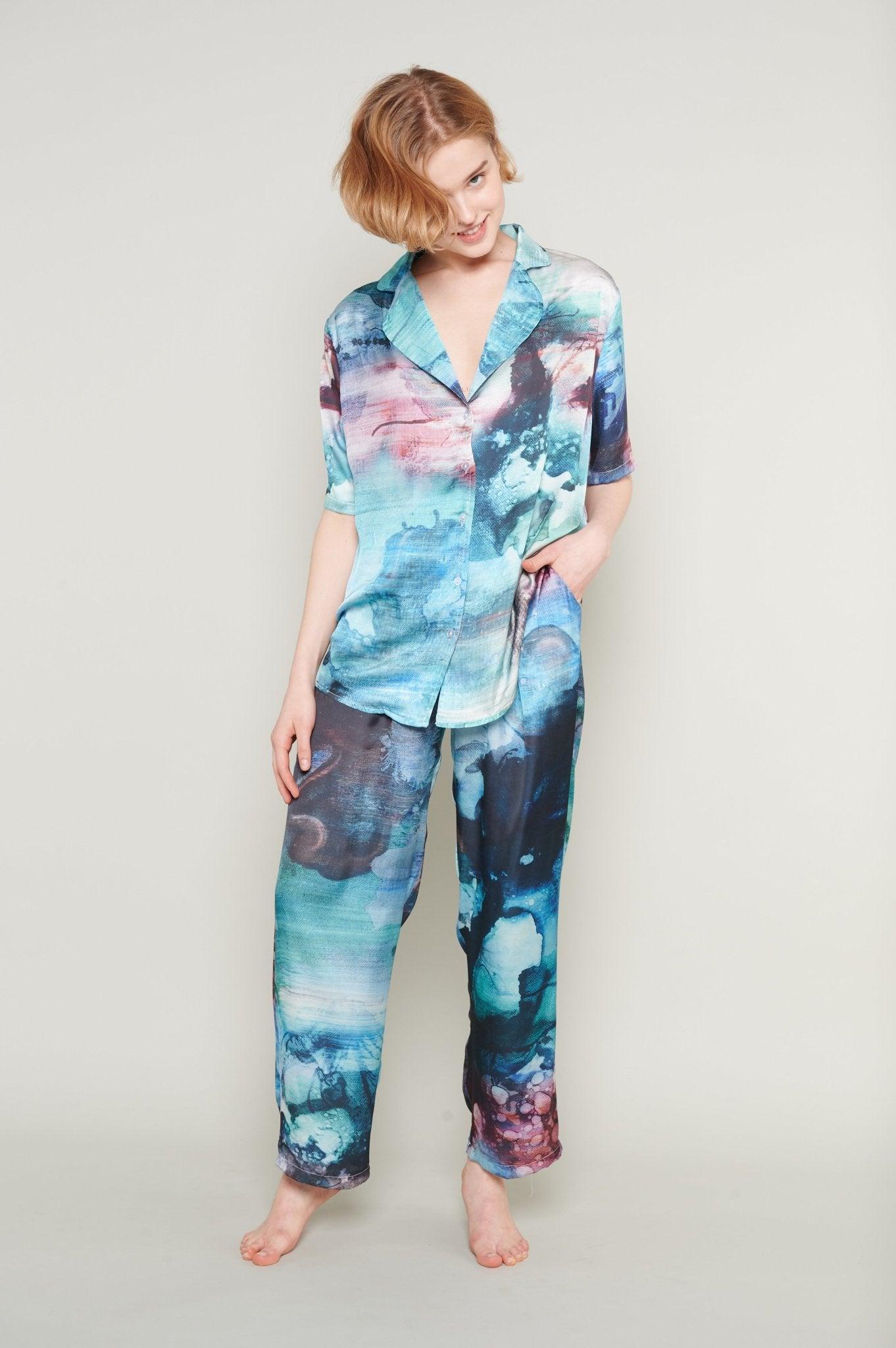 Celine - Ocean Dreams Satin Pajama Set - NOWIHT - Pajamas