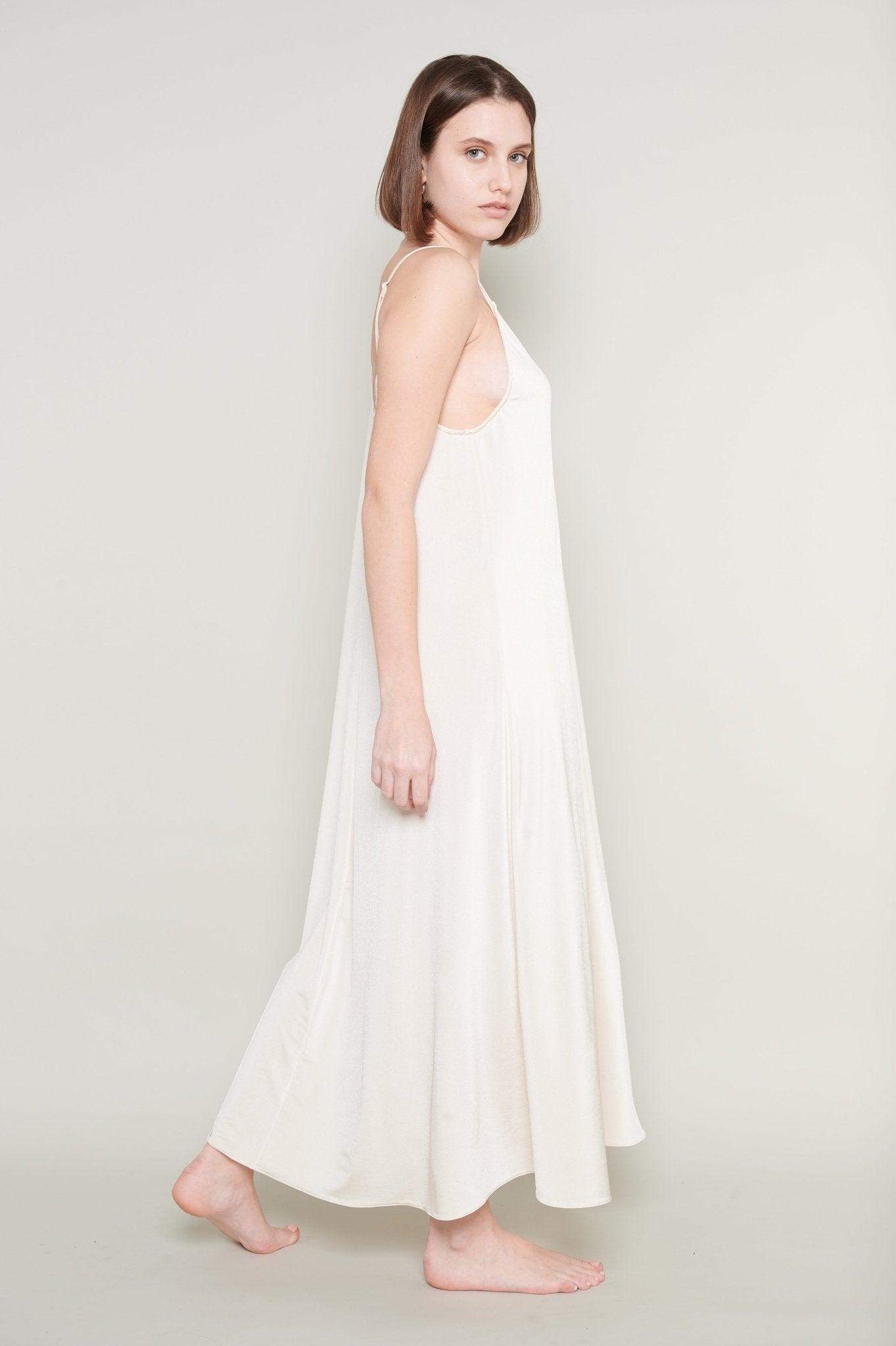 Claire - Elegant Off - White Satin Nightgown with Delicate Straps - NOWIHT - Nightgowns