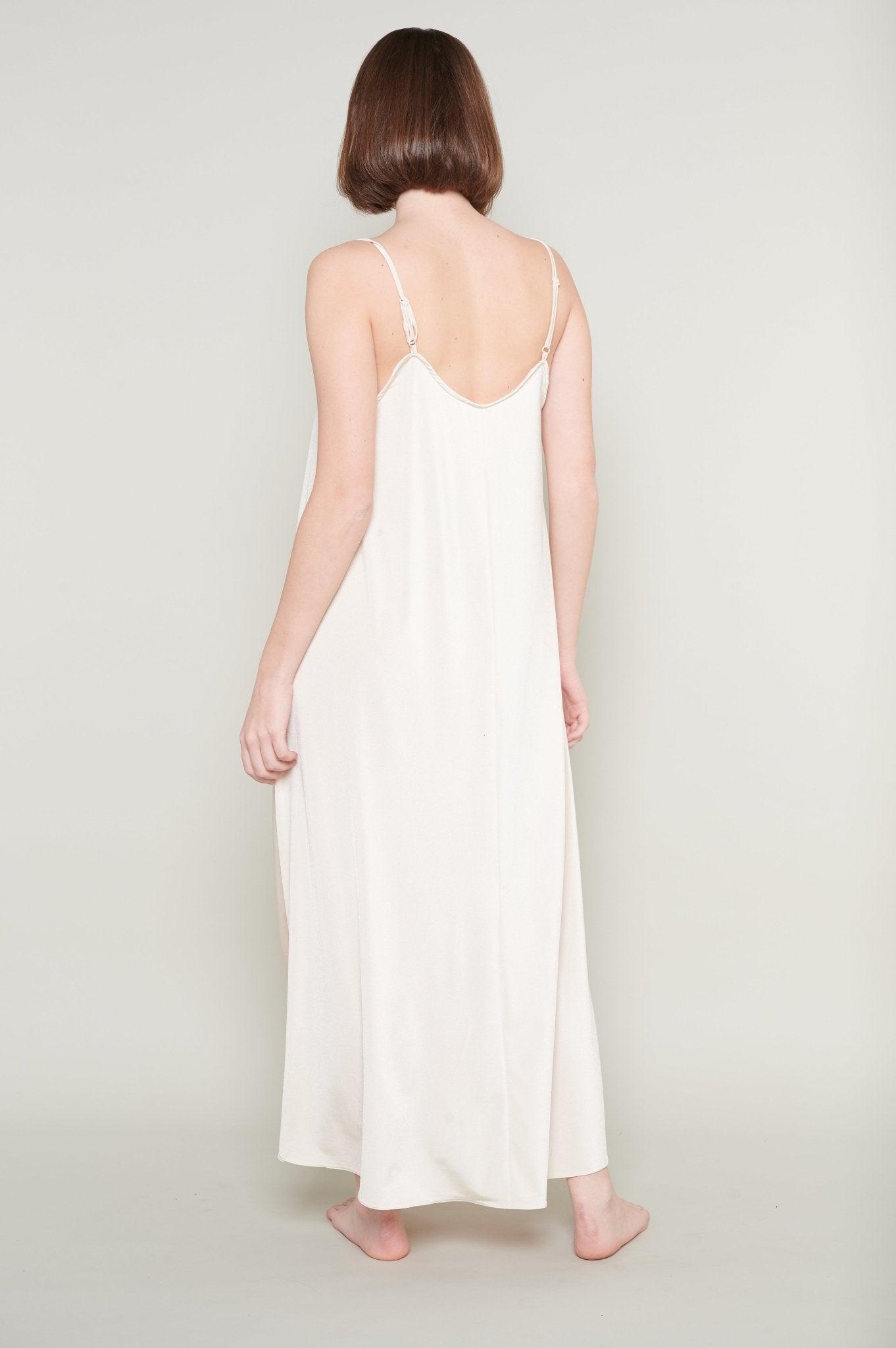 Claire - Elegant Off - White Satin Nightgown with Delicate Straps - NOWIHT - Nightgowns