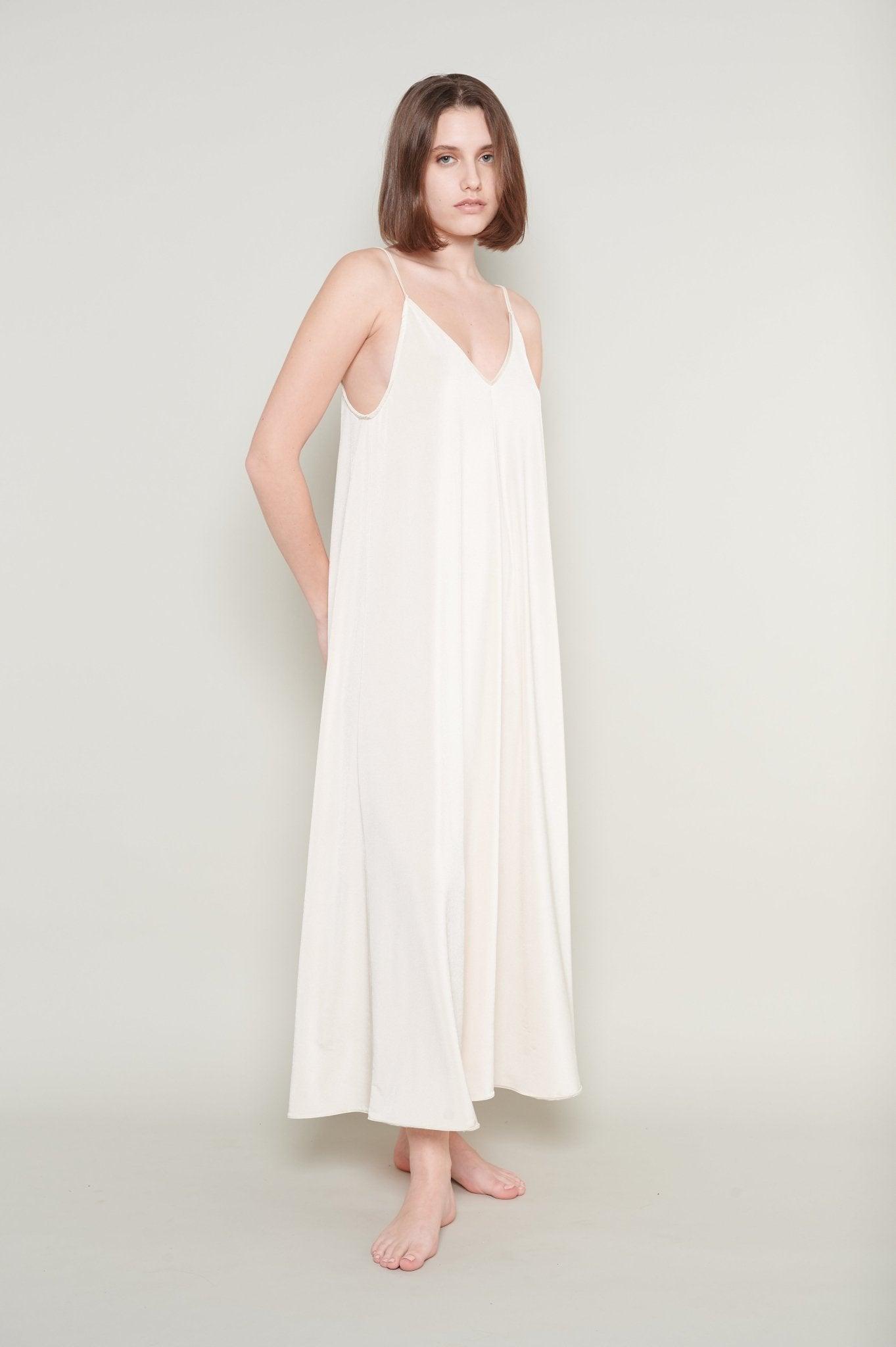 Claire - Elegant Off - White Satin Nightgown with Delicate Straps - NOWIHT - Nightgowns