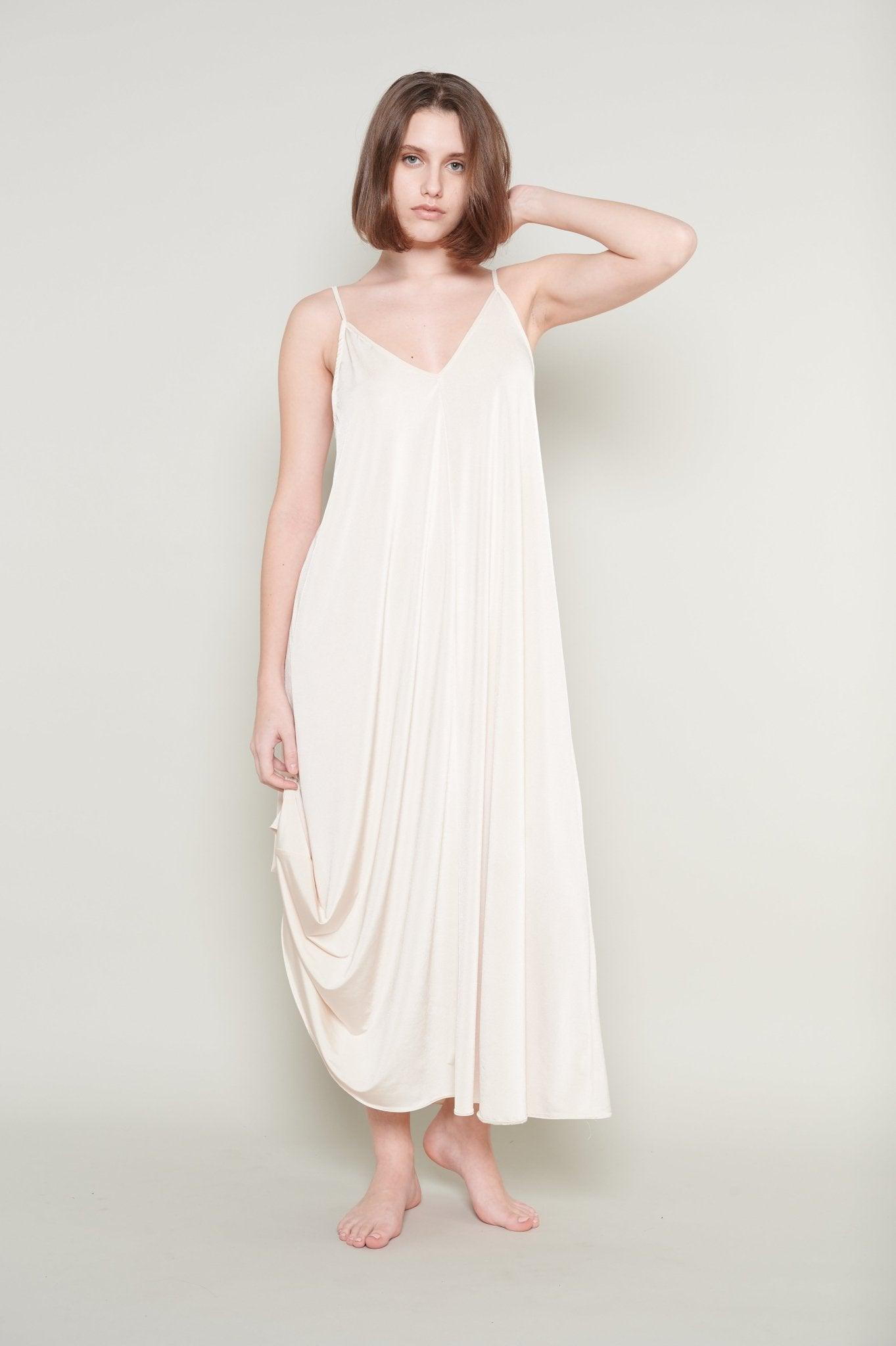 Claire - Elegant Off - White Satin Nightgown with Delicate Straps - NOWIHT - Nightgowns