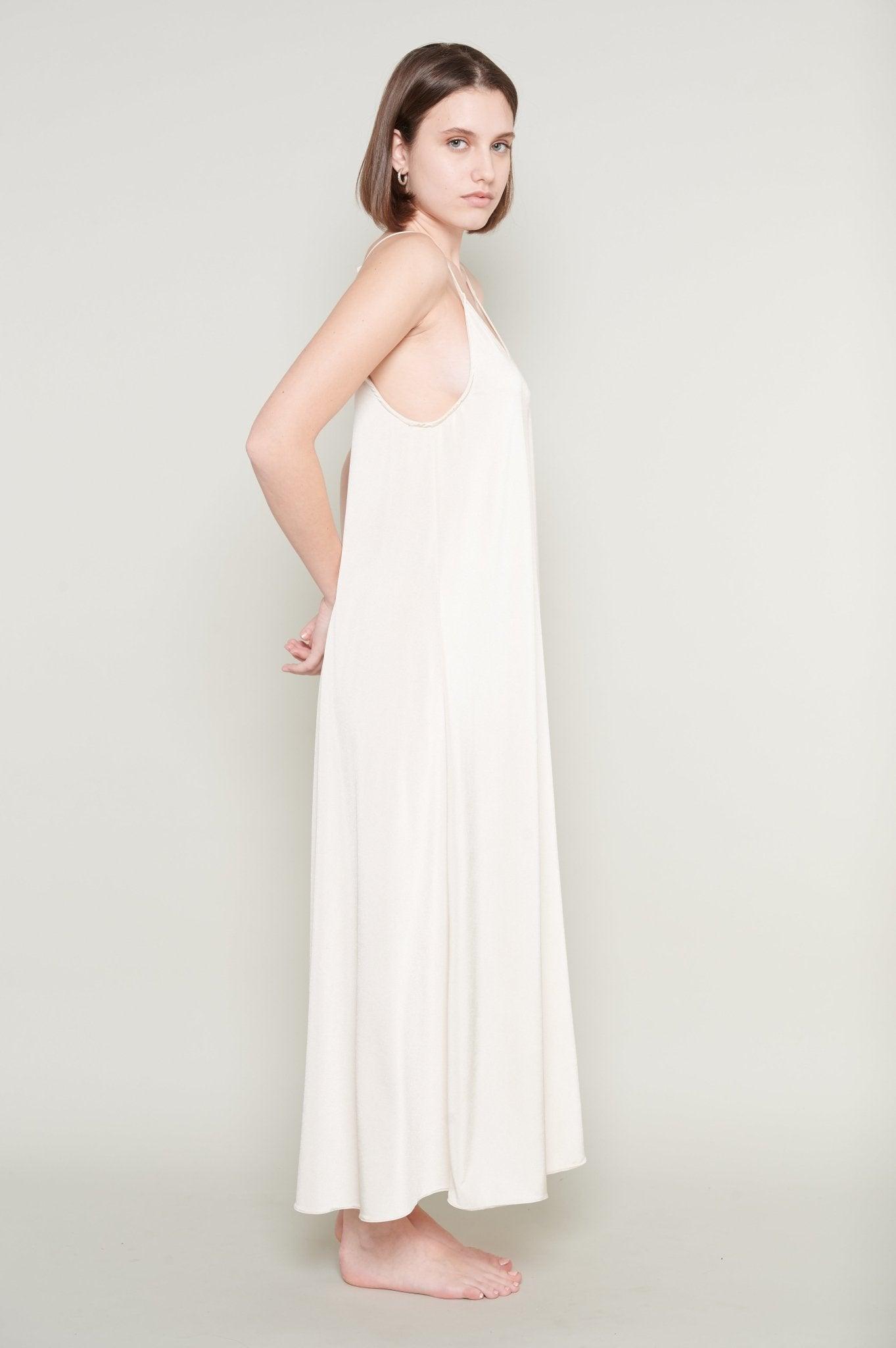 Claire - Elegant Off - White Satin Nightgown with Delicate Straps - NOWIHT - Nightgowns