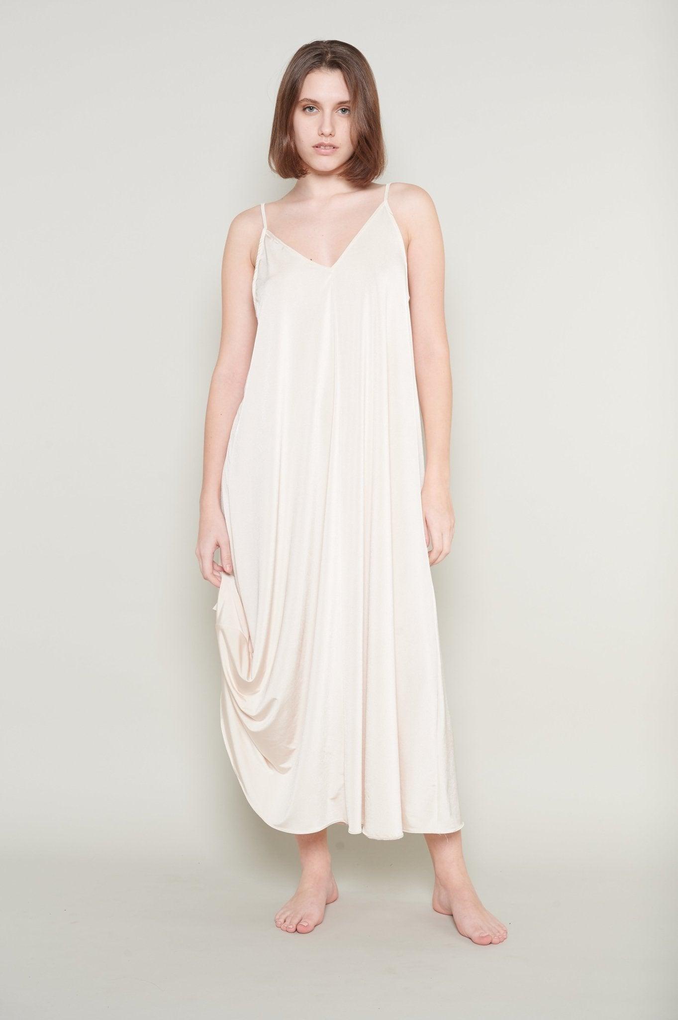 Claire - Elegant Off - White Satin Nightgown with Delicate Straps - NOWIHT - Nightgowns