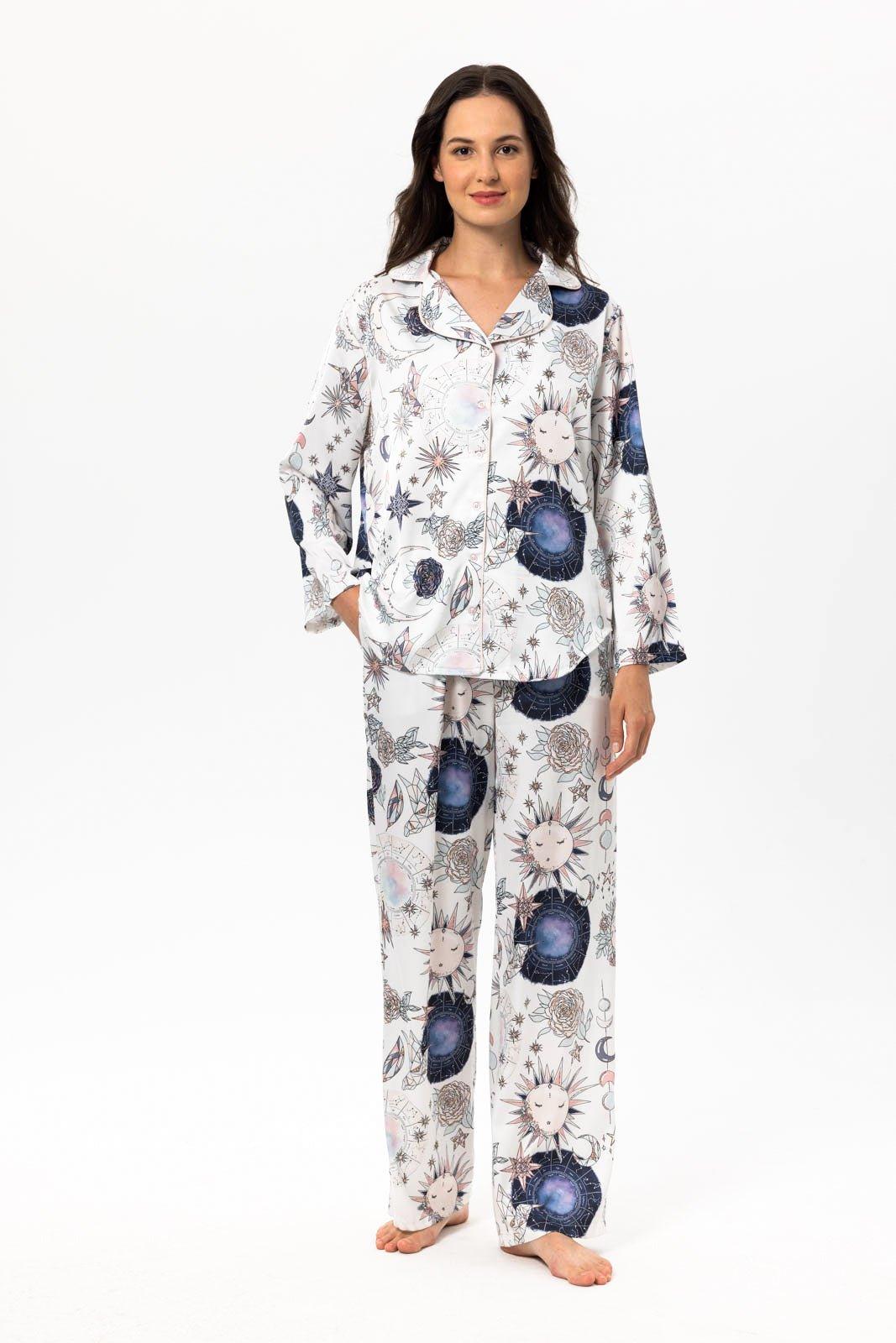 Cordelia - Celestial Garden Satin Pajama Set - NOWIHT - Pajama Set