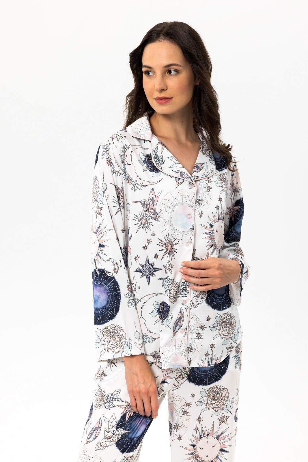 Cordelia - Celestial Garden Satin Pajama Set - NOWIHT - Pajama Set