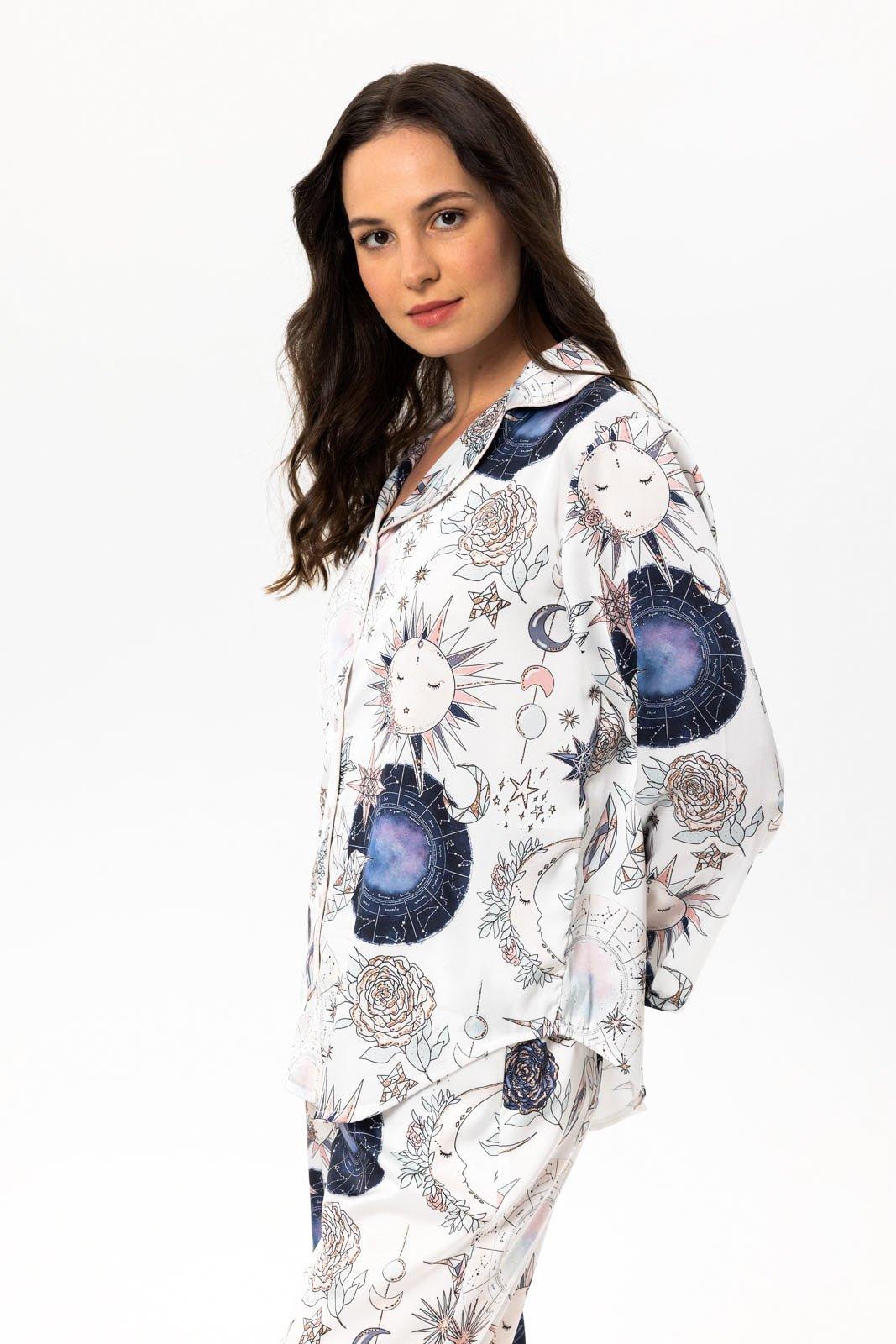 Cordelia - Celestial Garden Satin Pajama Set - NOWIHT - Pajama Set