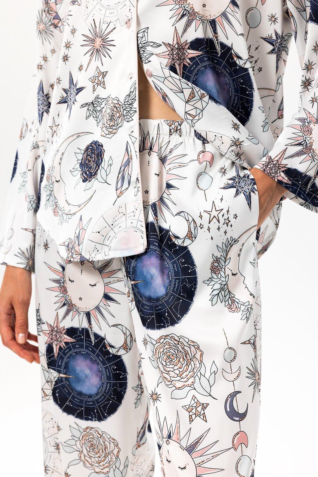 Cordelia - Celestial Garden Satin Pajama Set - NOWIHT - Pajama Set