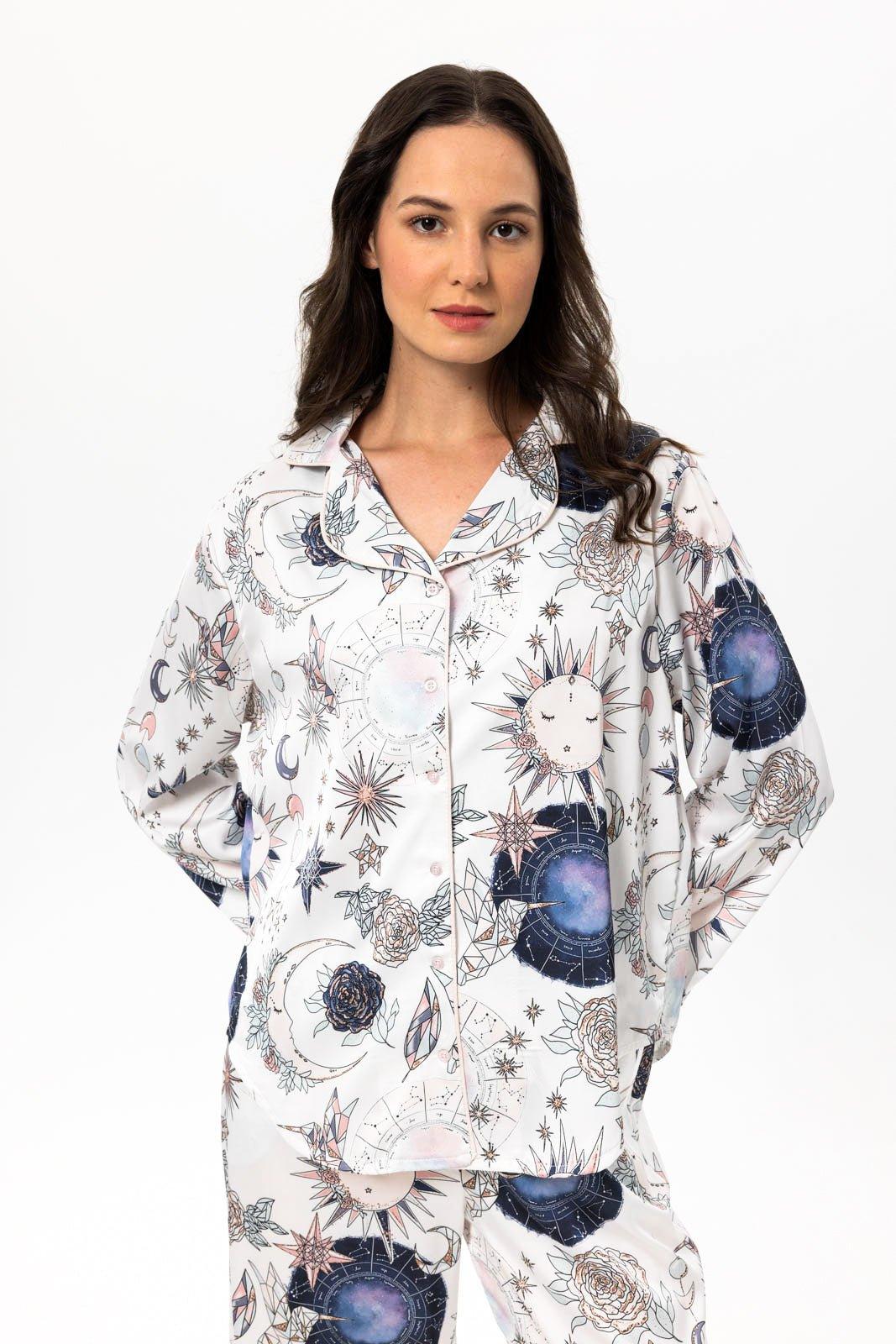 Cordelia - Celestial Garden Satin Pajama Set - NOWIHT - Pajama Set