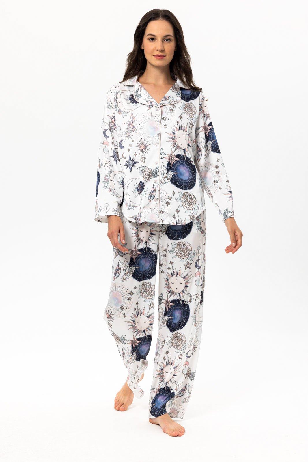 Cordelia - Celestial Garden Satin Pajama Set - NOWIHT - Pajama Set