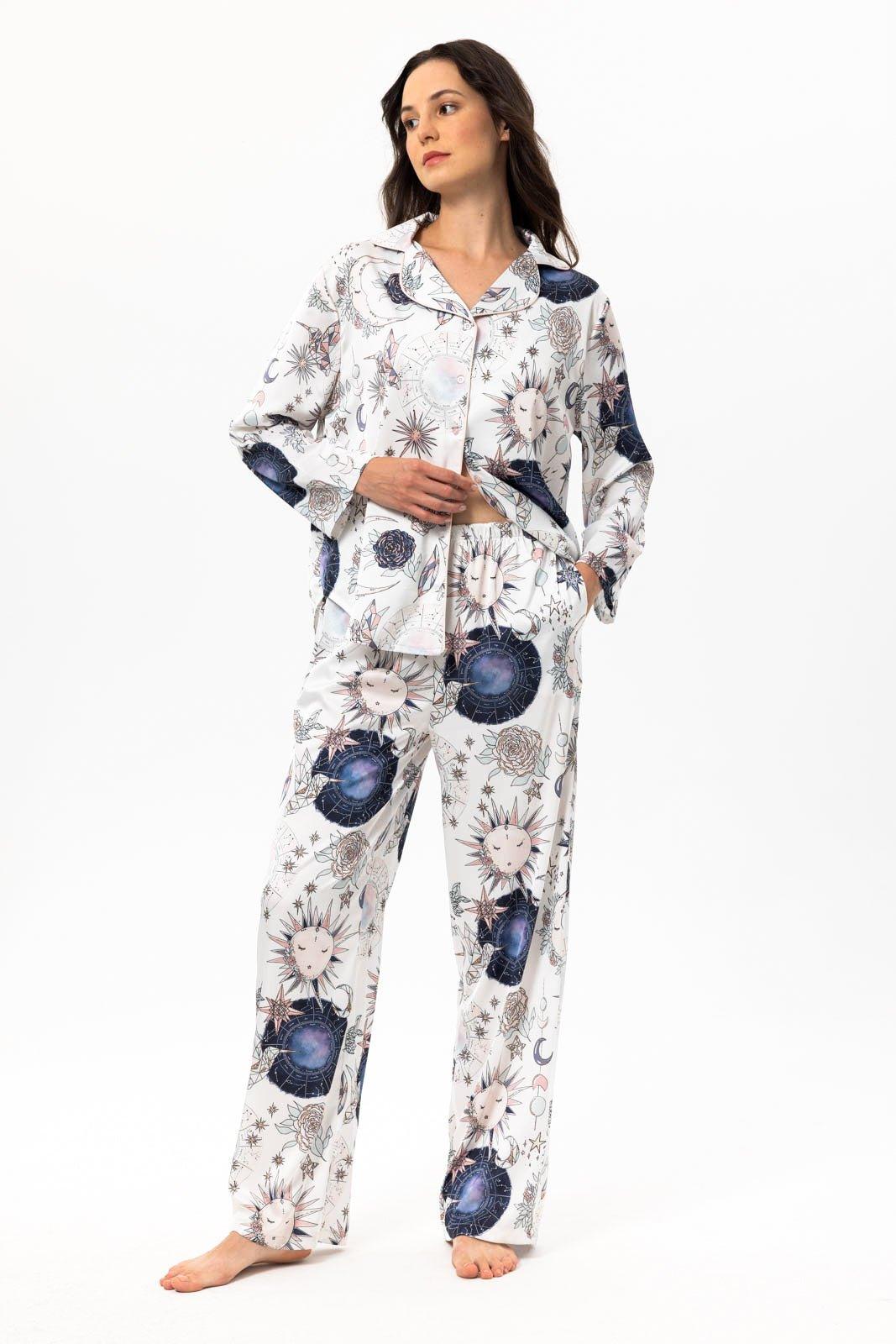 Cordelia - Celestial Garden Satin Pajama Set - NOWIHT - Pajama Set