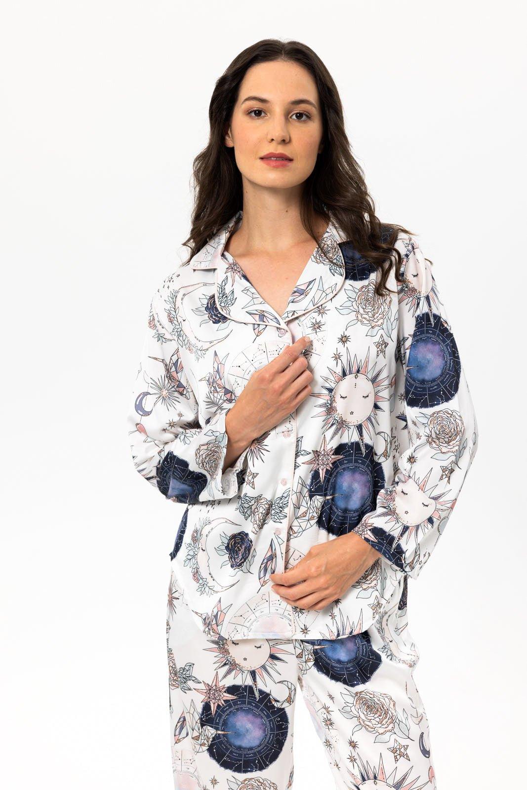 Cordelia - Celestial Garden Satin Pajama Set - NOWIHT - Pajama Set