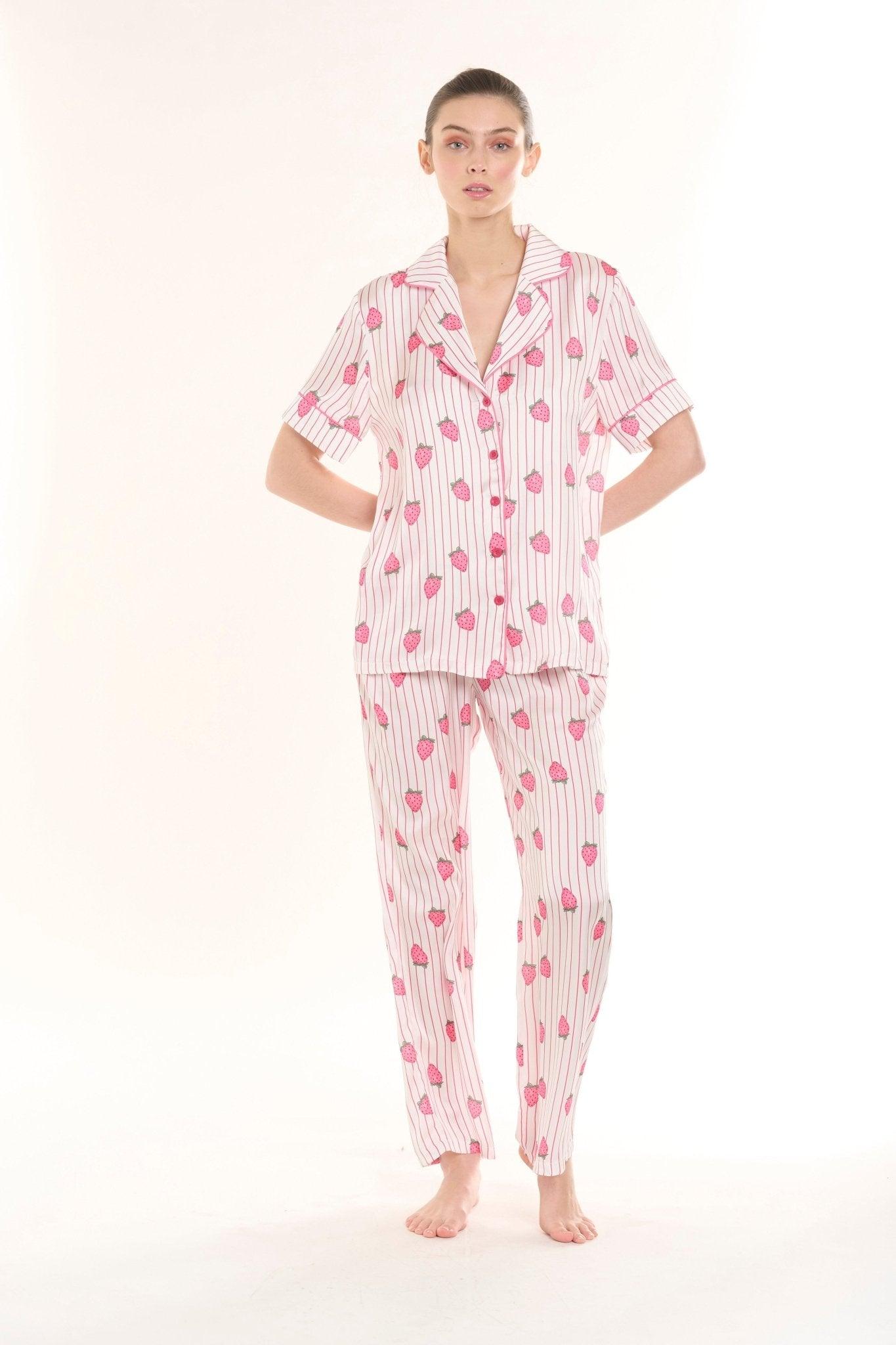 Delilah - Fresh Strawberry Fields Satin Pajama Set - NOWIHT - Pajamas