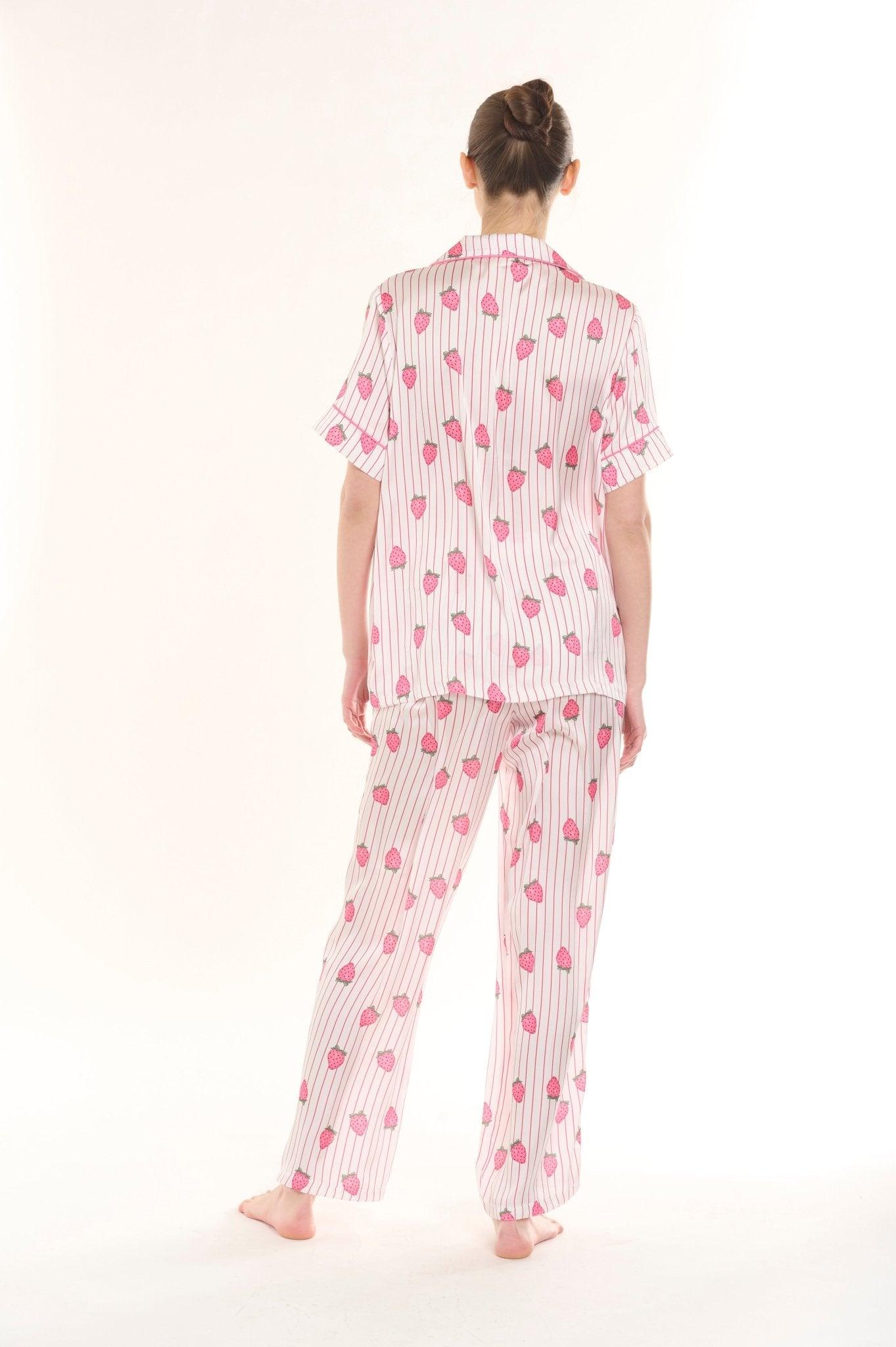 Delilah - Fresh Strawberry Fields Satin Pajama Set - NOWIHT - Pajamas