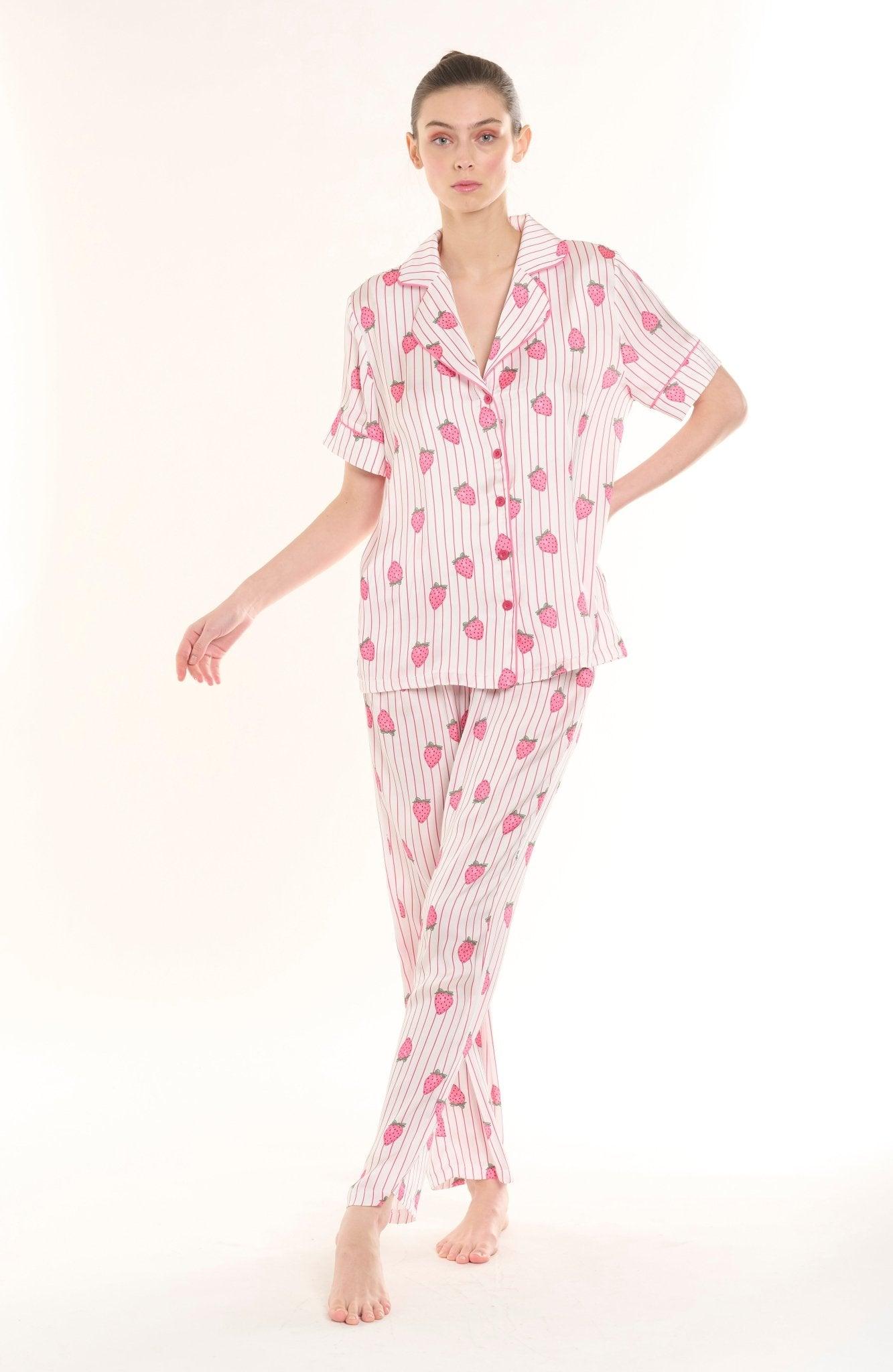 Delilah - Fresh Strawberry Fields Satin Pajama Set - NOWIHT - Pajamas