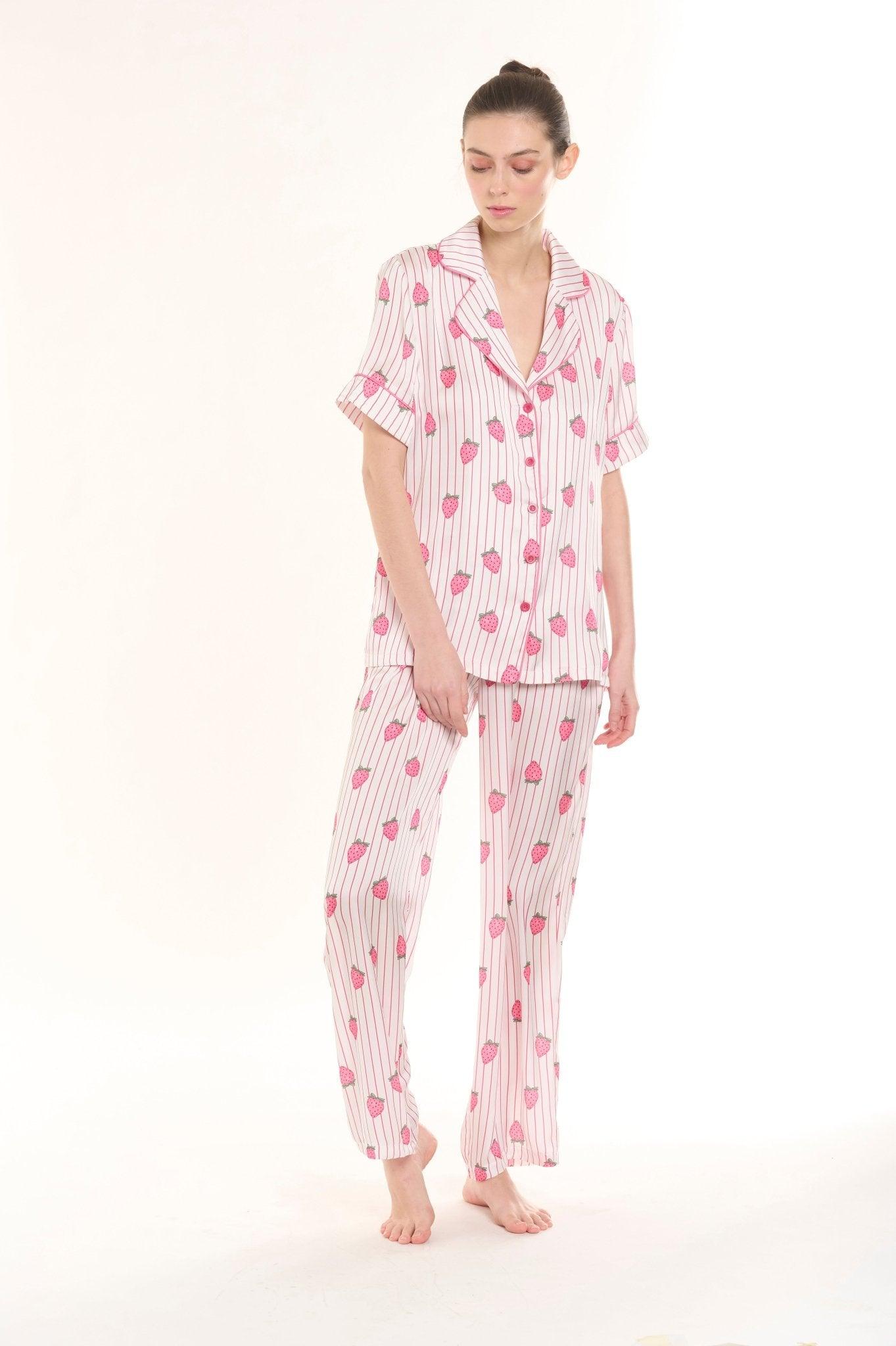 Delilah - Fresh Strawberry Fields Satin Pajama Set - NOWIHT - Pajamas